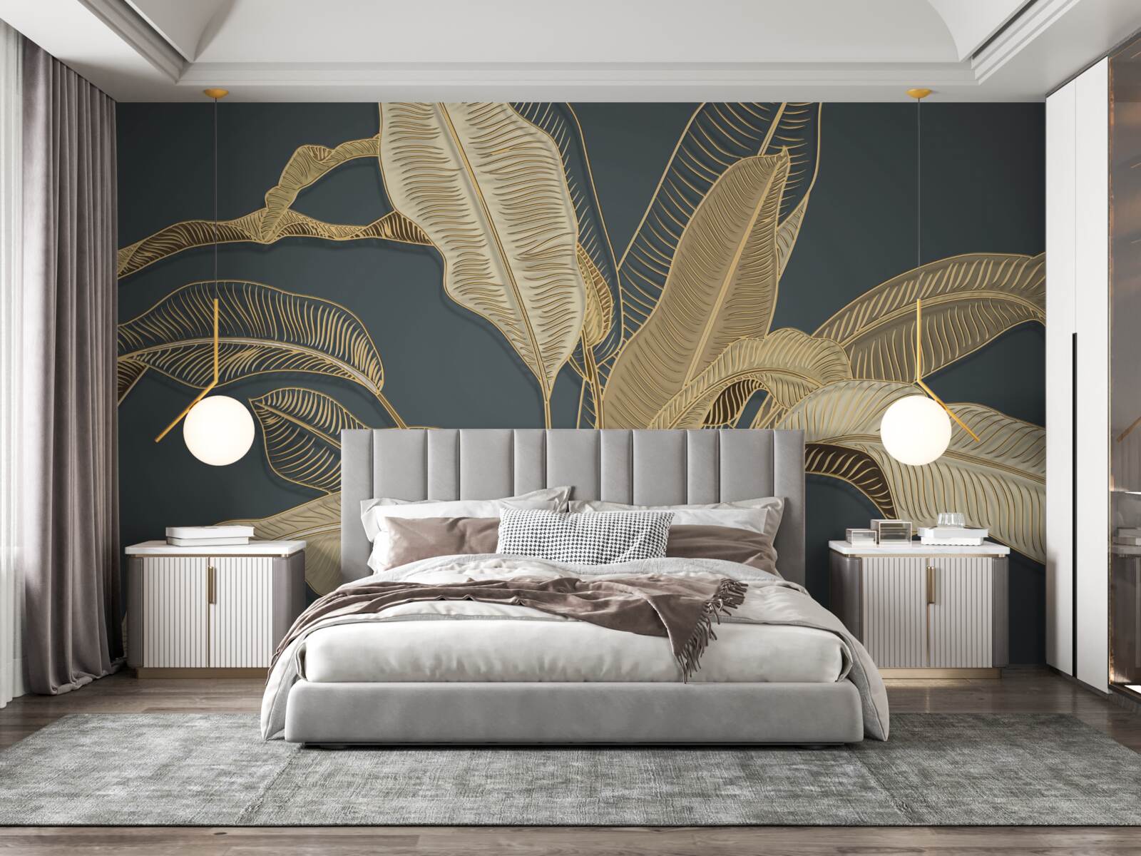 Papier peint feuille d'or torsadée