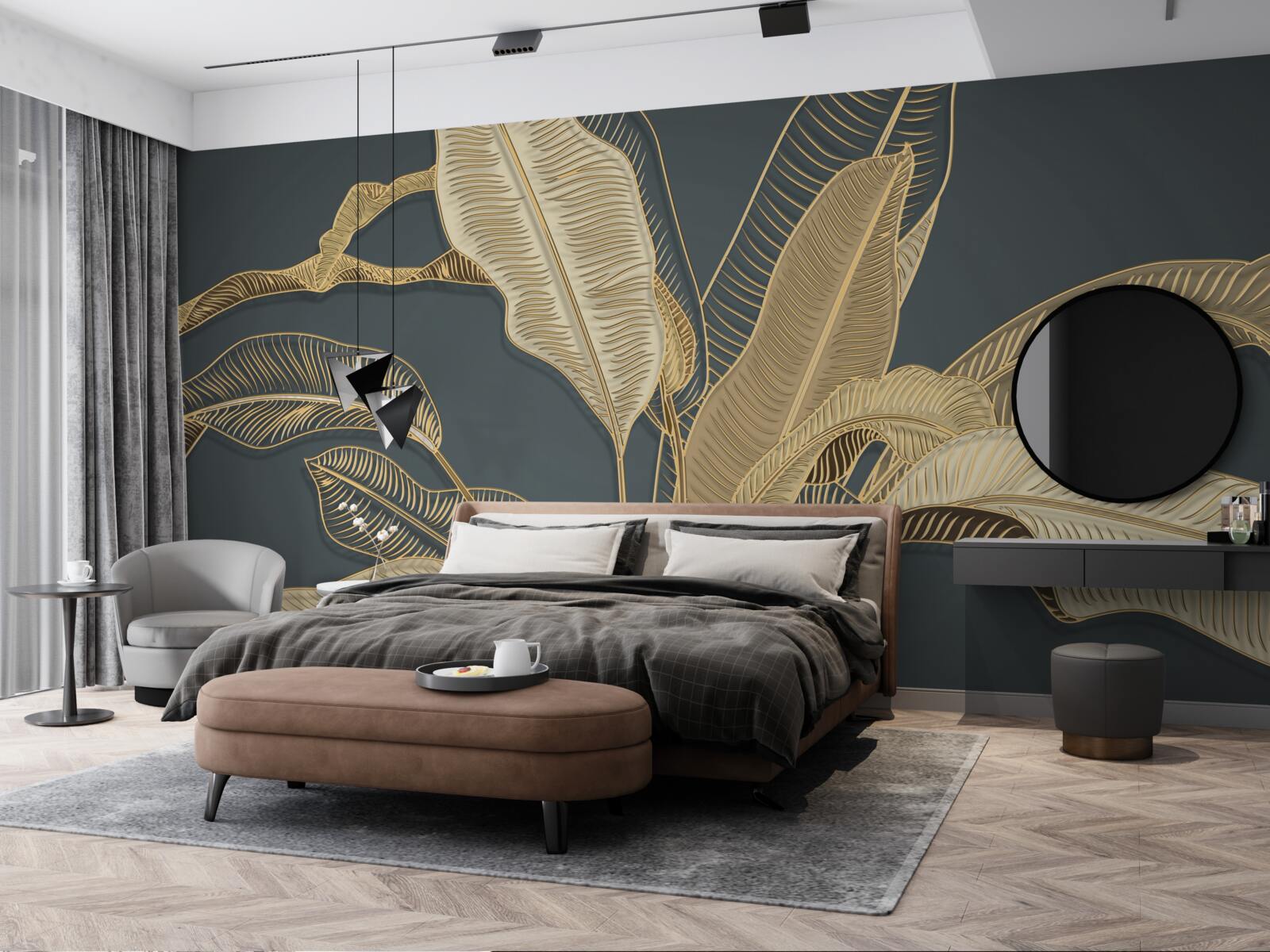 Papier peint feuille d'or torsadée