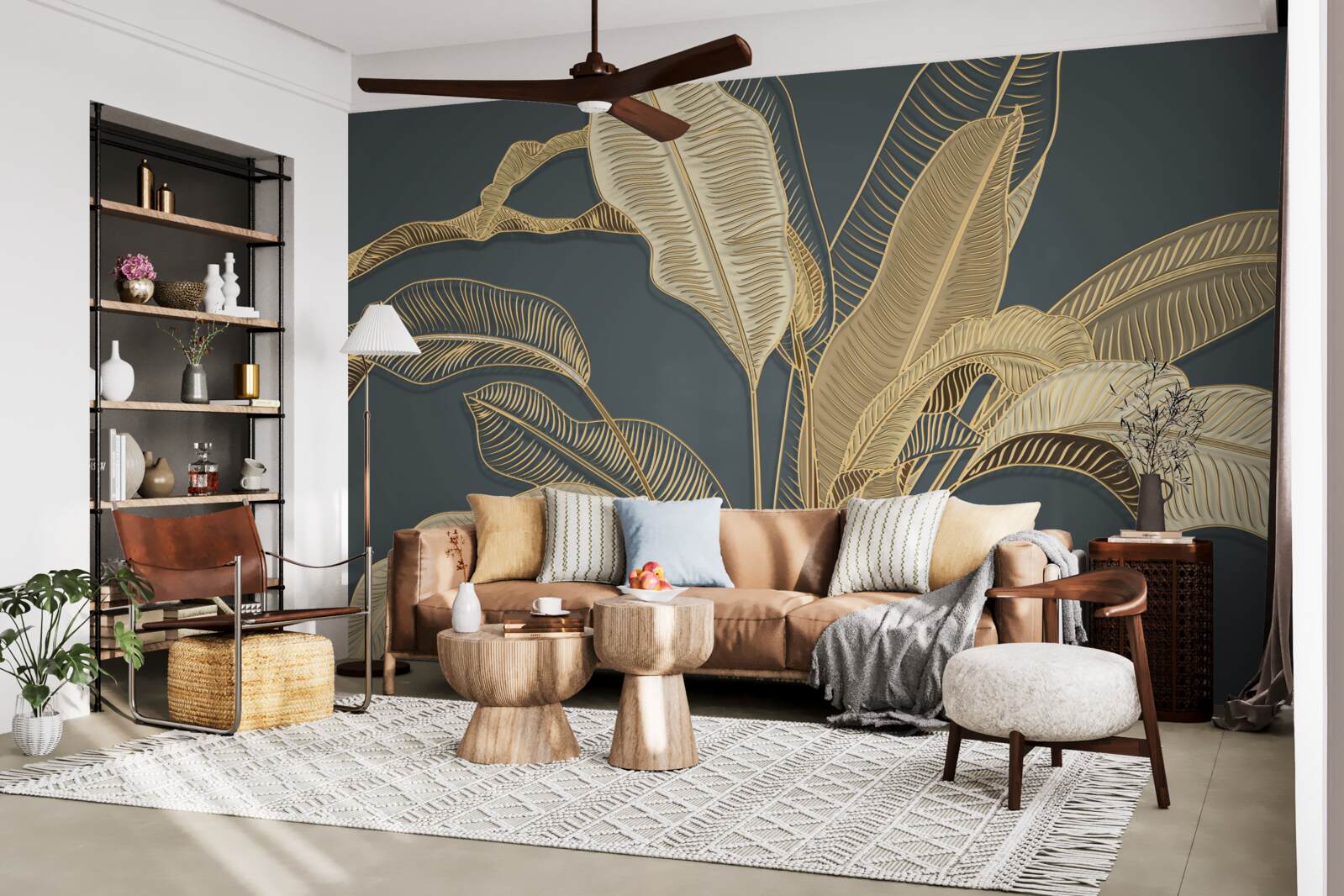 Papier peint feuille d'or torsadée