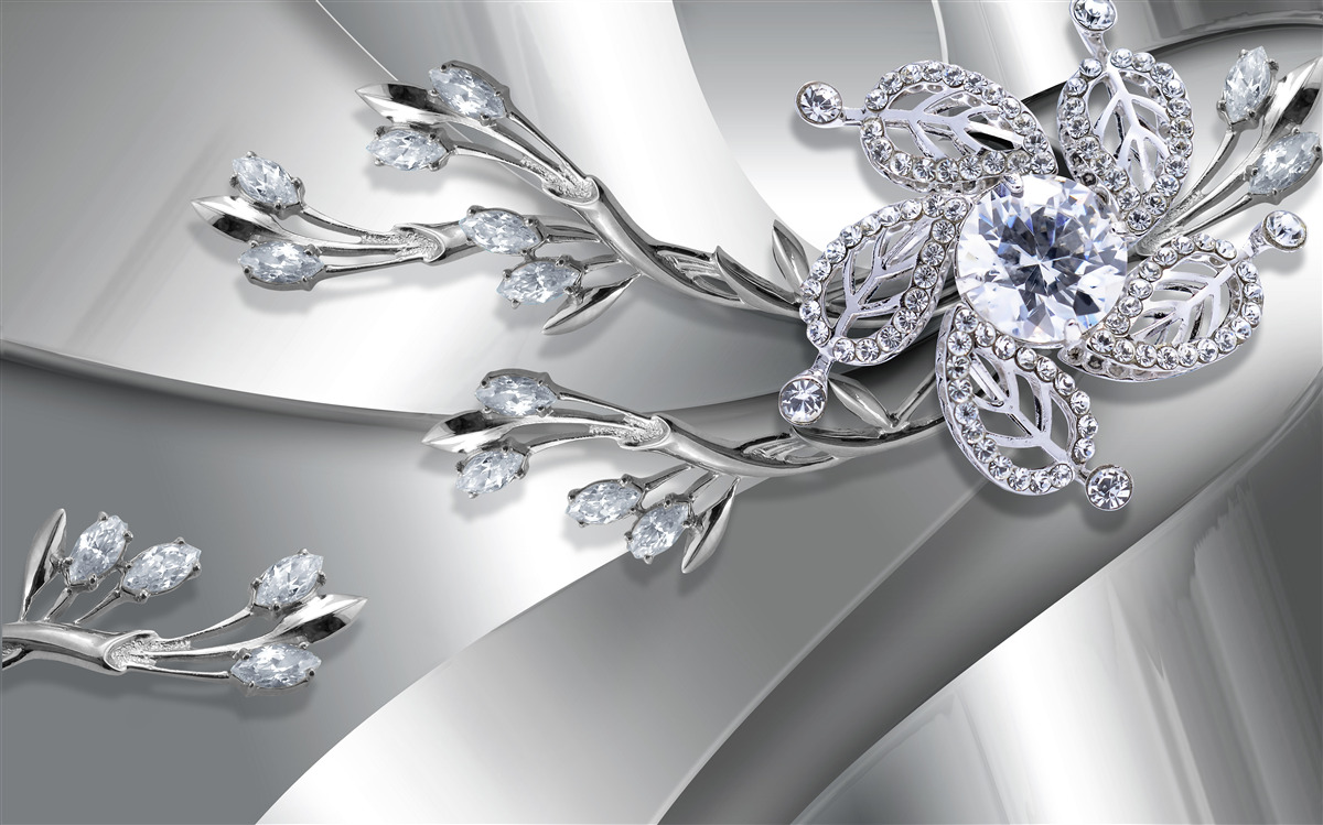 Papier peint bourgeon et branches en pierre