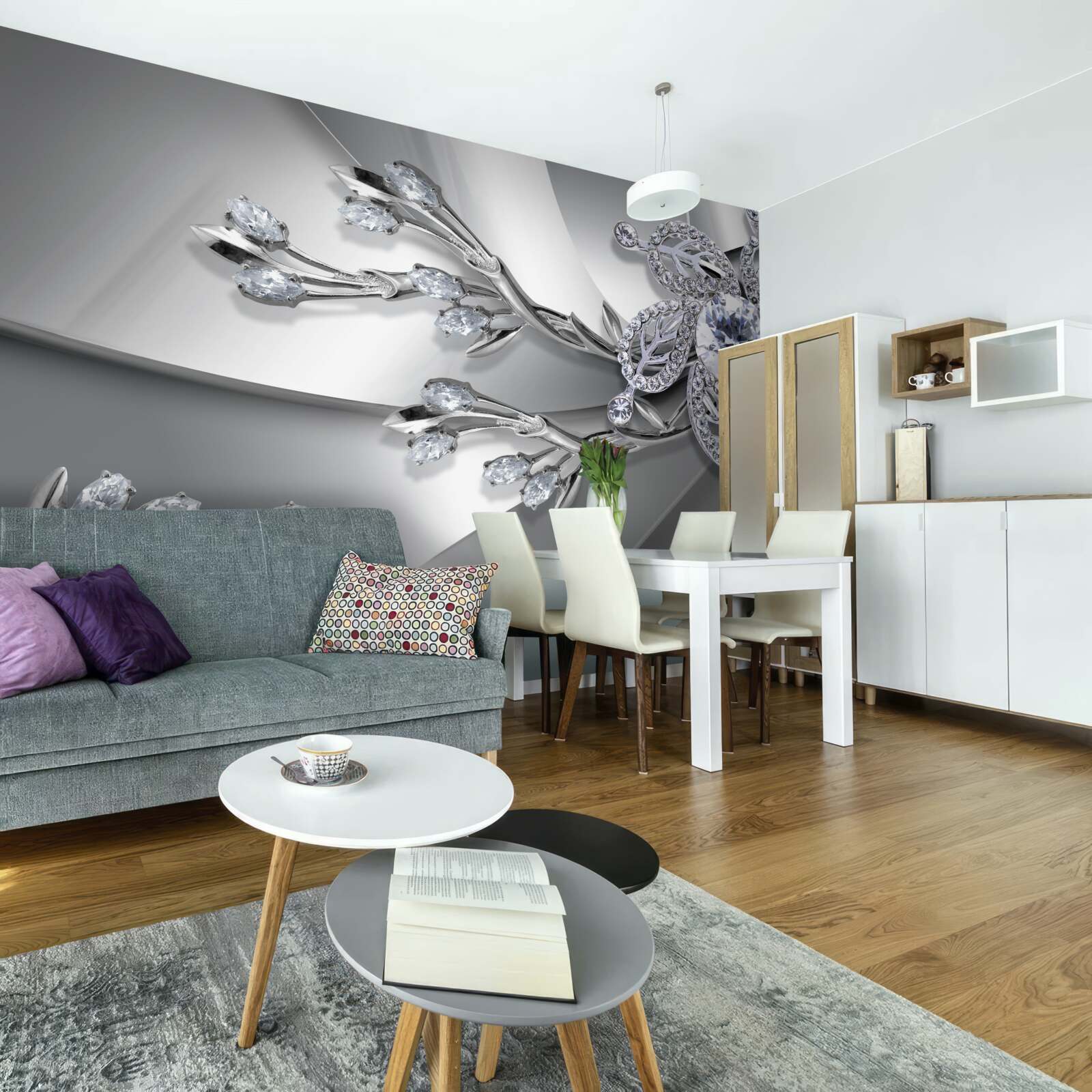 Papier peint bourgeon et branches en pierre