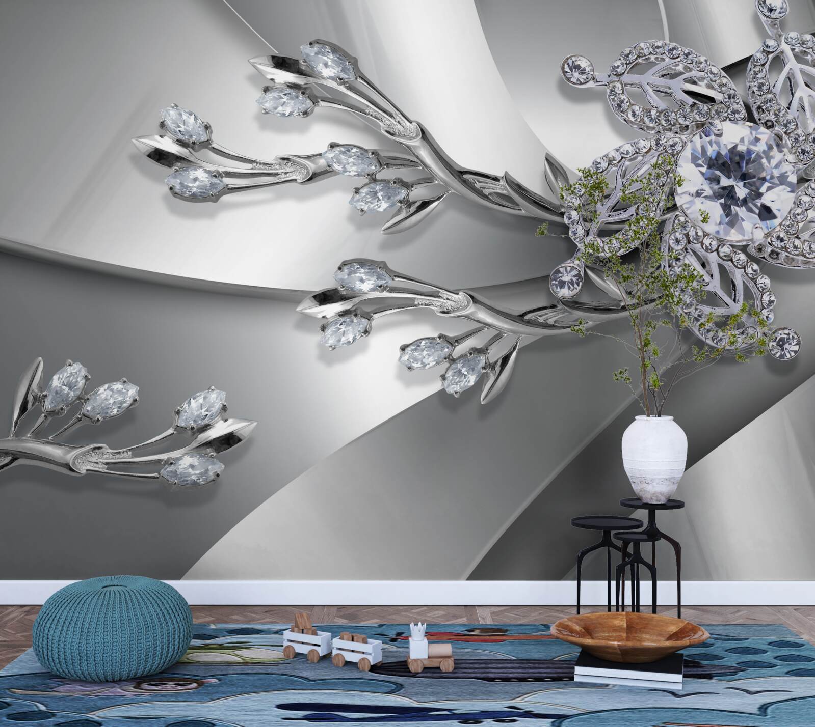 Papier peint bourgeon et branches en pierre