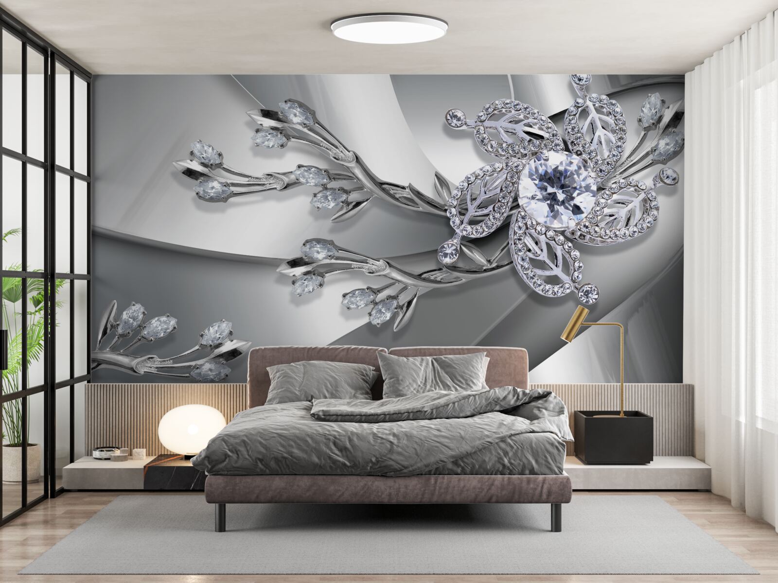 Papier peint bourgeon et branches en pierre