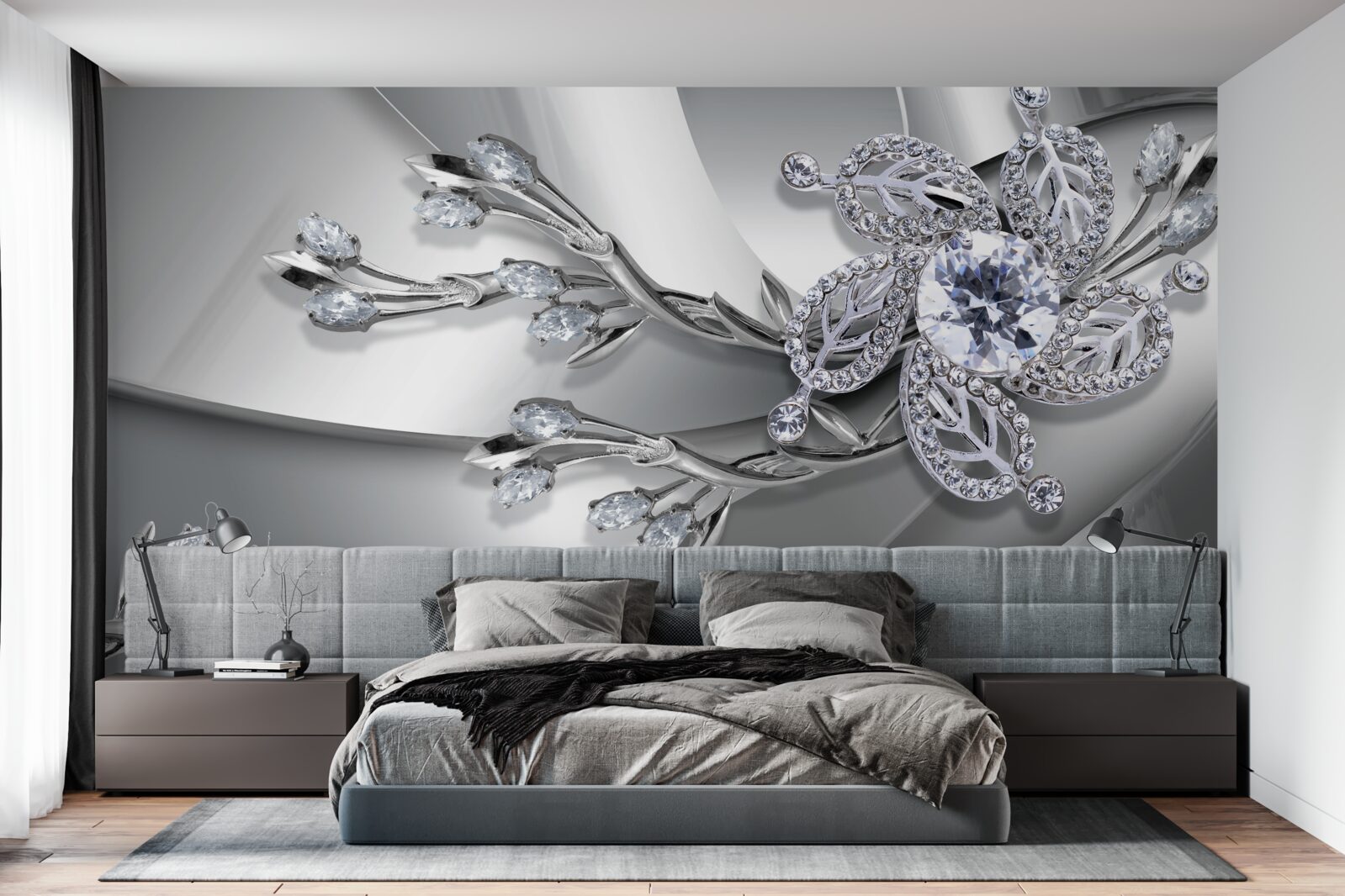 Papier peint bourgeon et branches en pierre