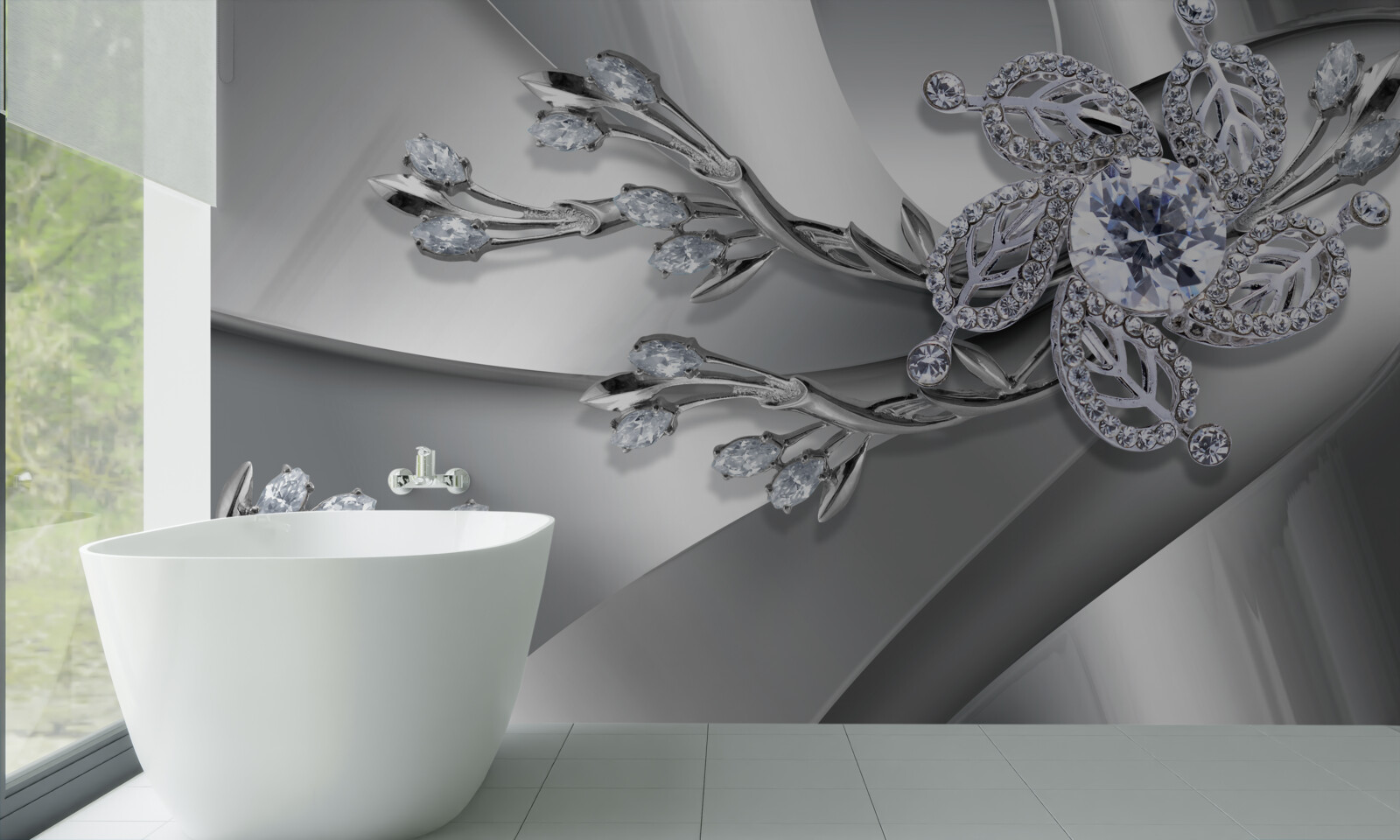 Papier peint bourgeon et branches en pierre