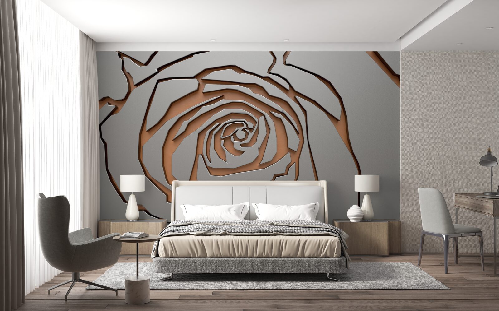 Papier peint une grande rose est illuminée sur le mur