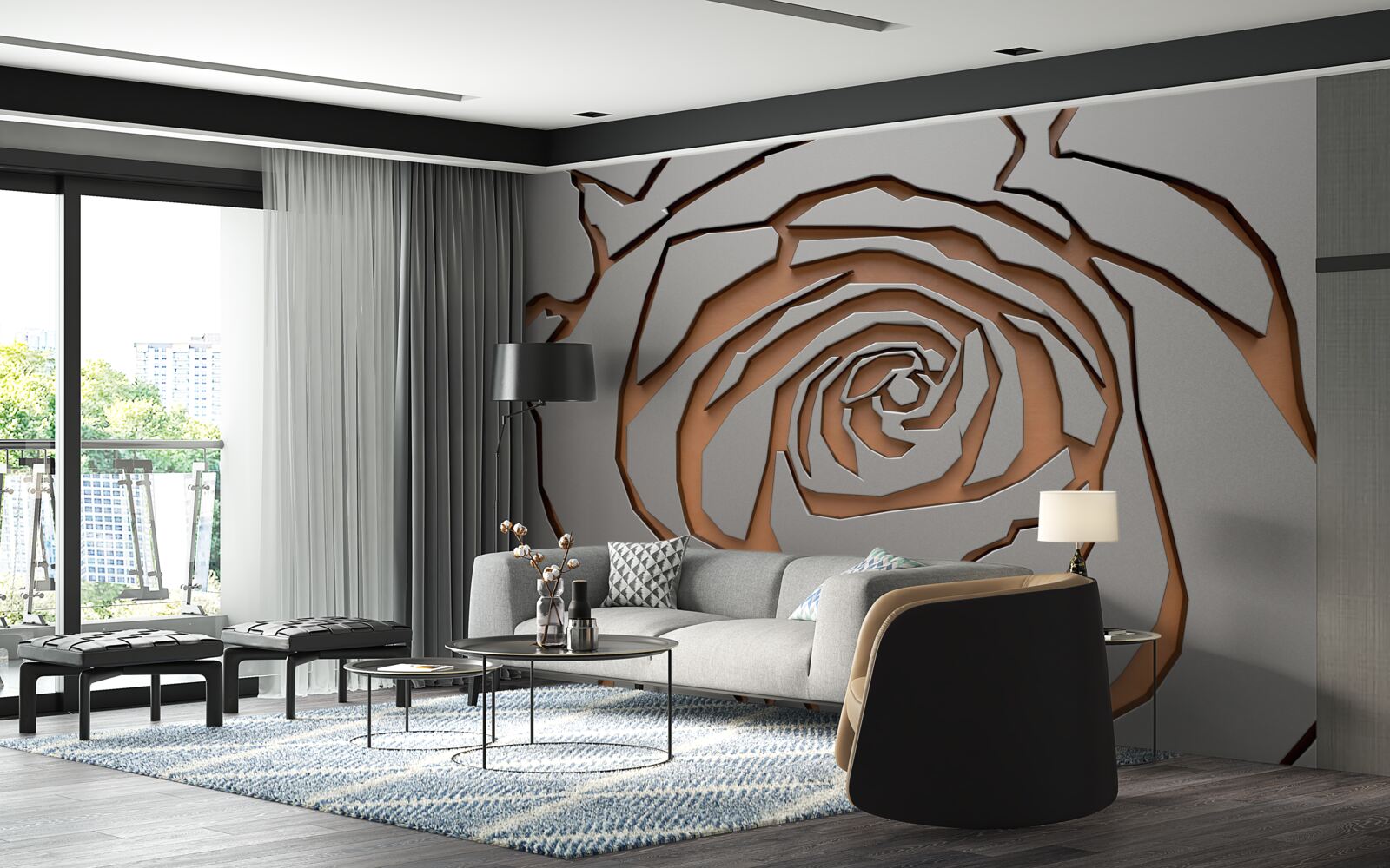 Papier peint une grande rose est illuminée sur le mur