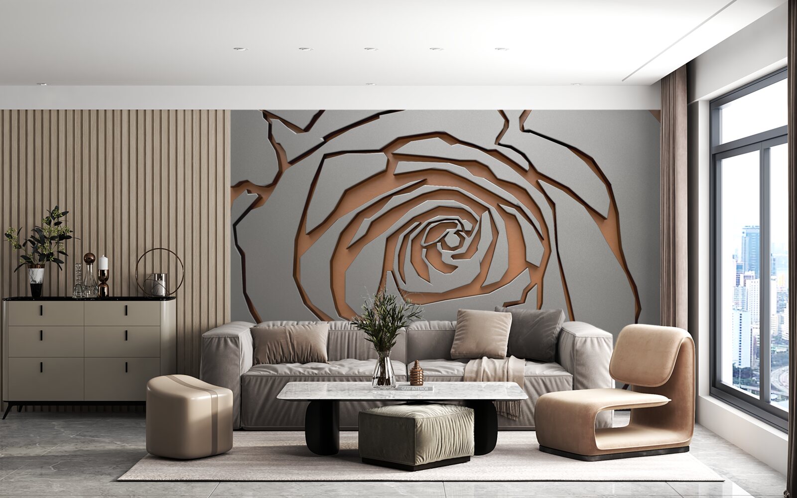 Papier peint une grande rose est illuminée sur le mur