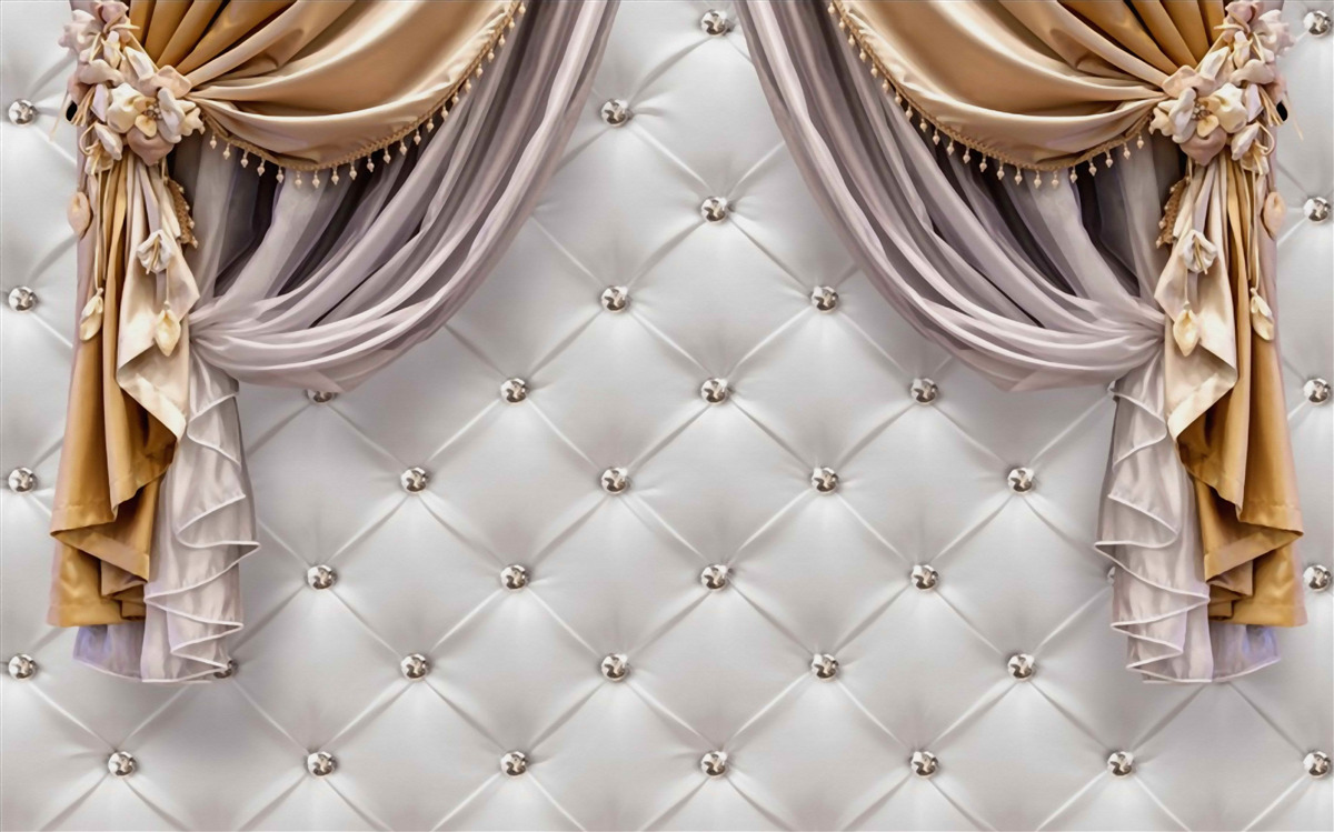 Papier peint mur et rideaux blancs matelassés