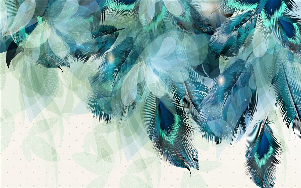 Papier peint plumes de paon dans une nuance de turquoise