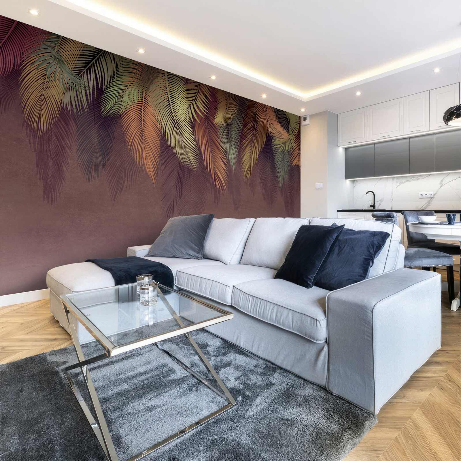 Papier peint plumes pendantes de différentes couleurs