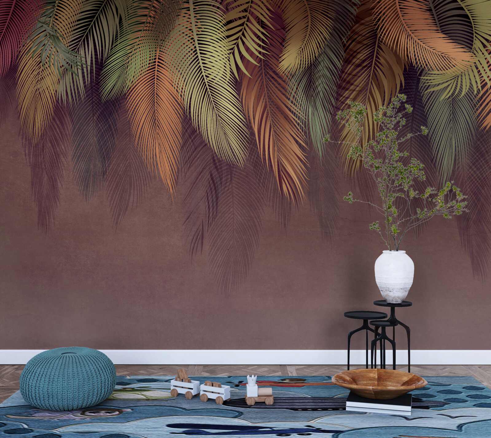 Papier peint plumes pendantes de différentes couleurs