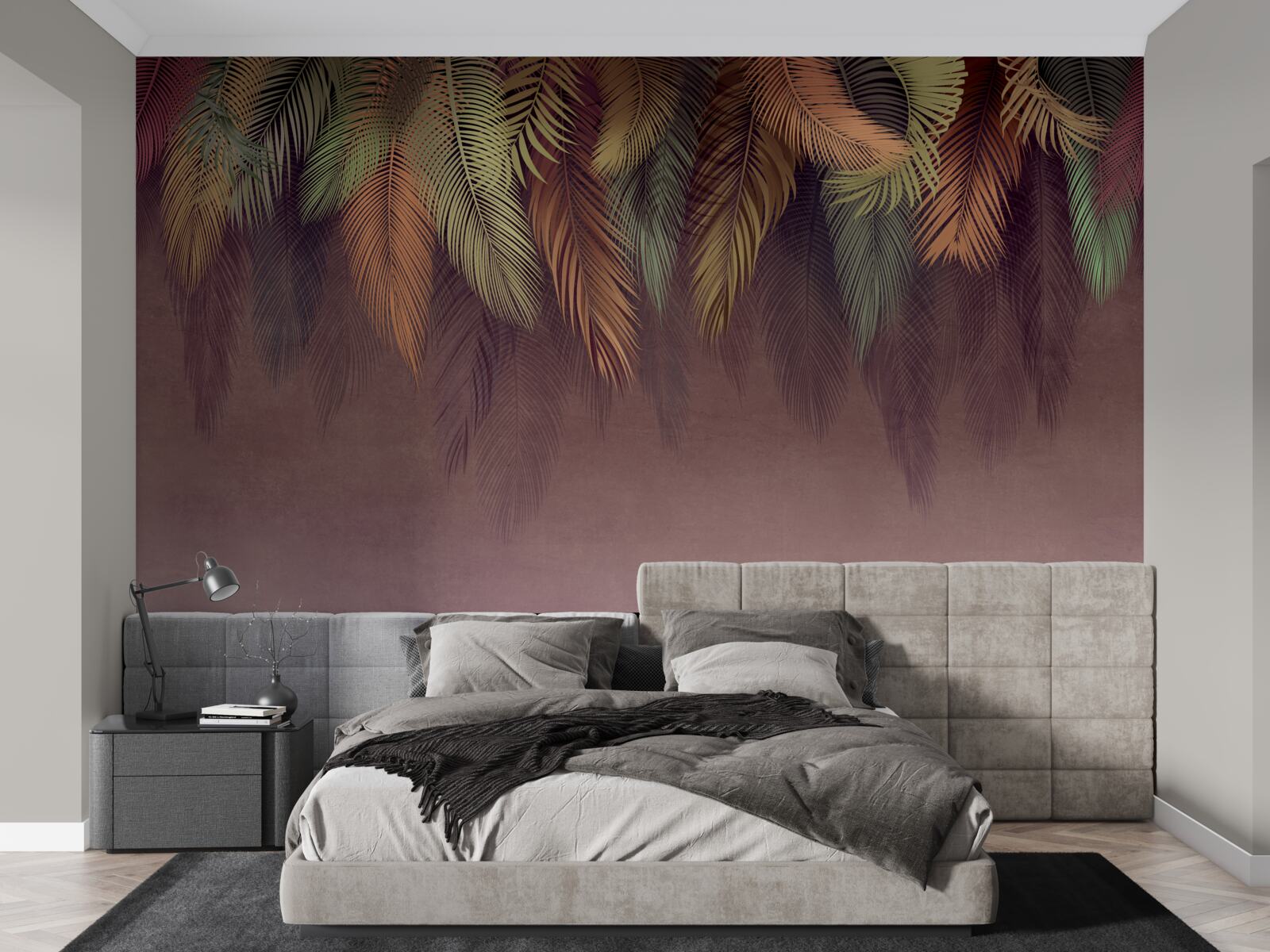 Papier peint plumes pendantes de différentes couleurs