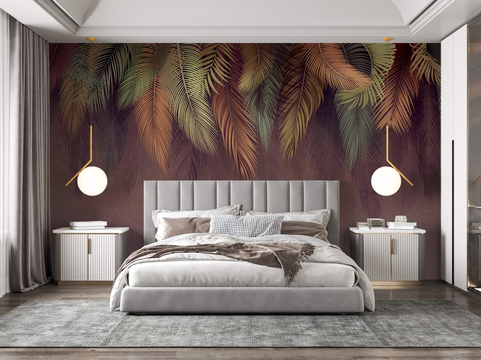 Papier peint plumes pendantes de différentes couleurs