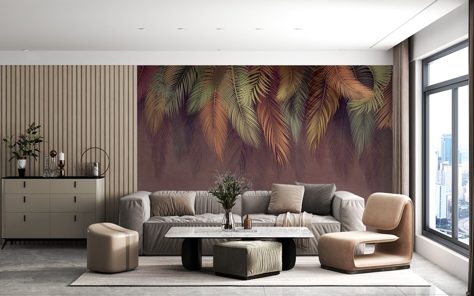 Papier peint plumes pendantes de différentes couleurs