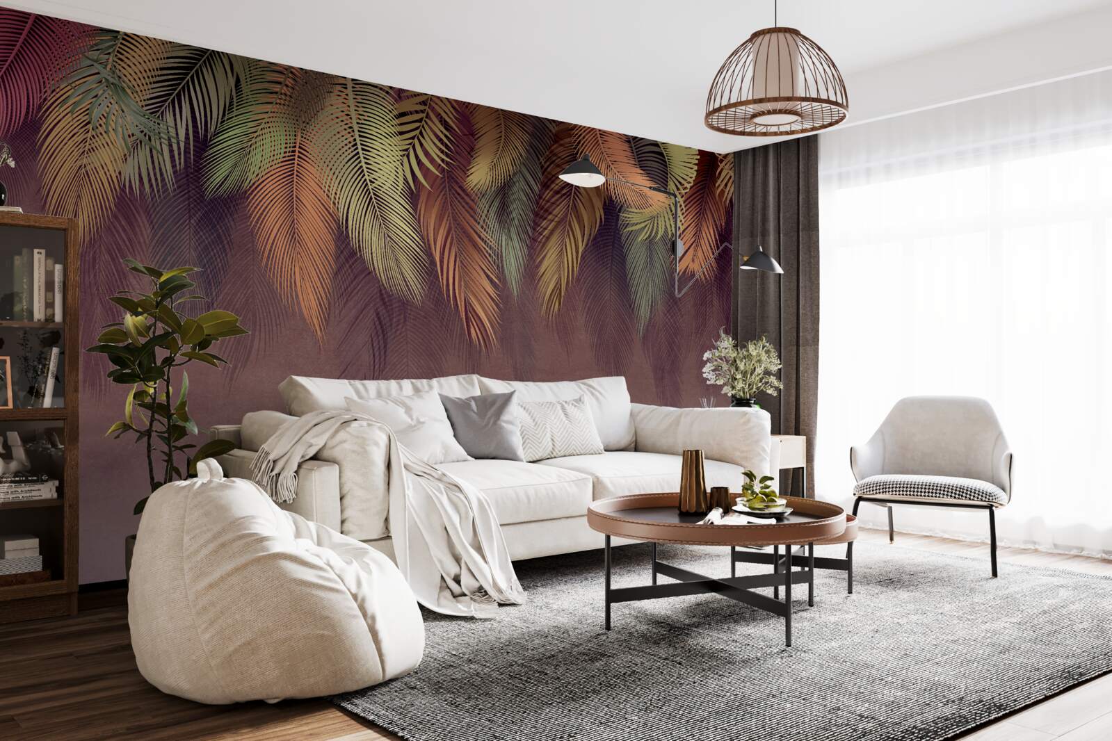 Papier peint plumes pendantes de différentes couleurs