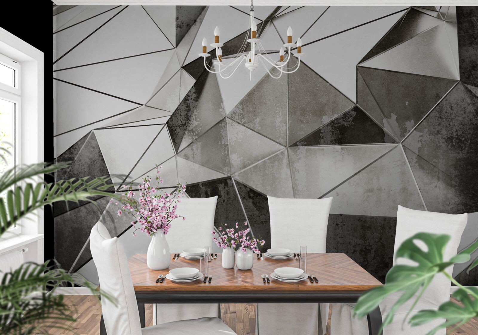 Papier peint fond abstrait noir et blanc de style géométrique