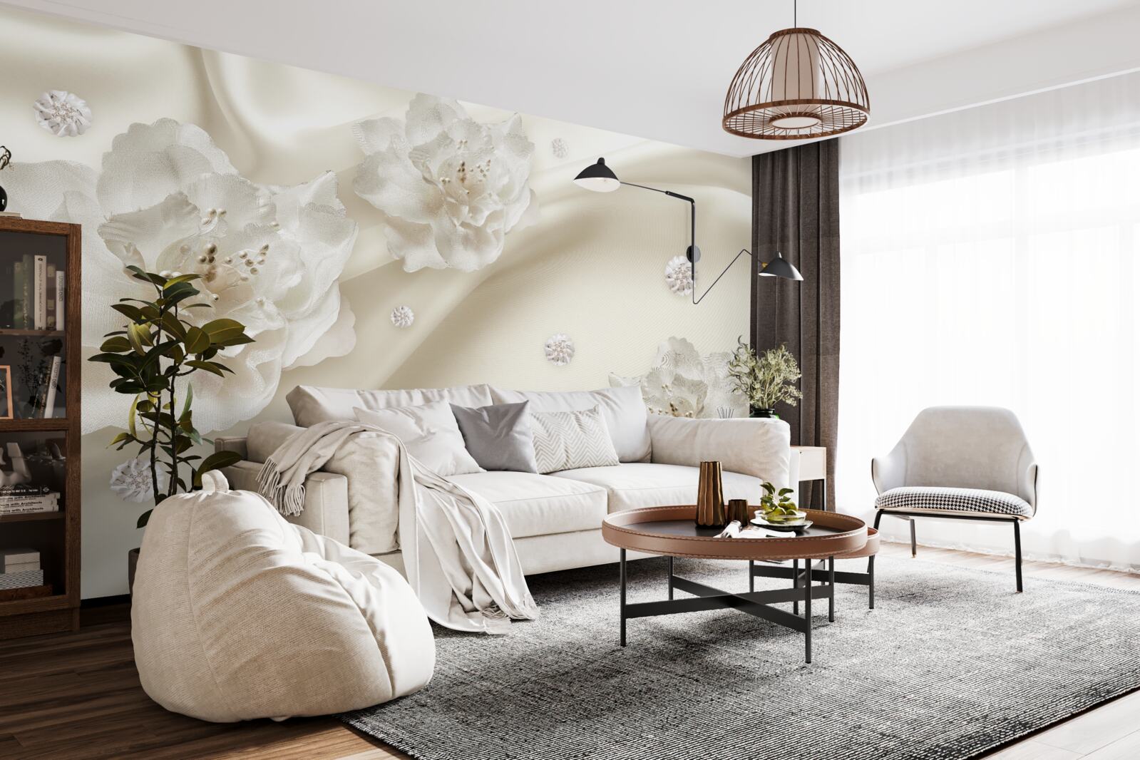 Papier peint délicates roses blanches sur le tissu