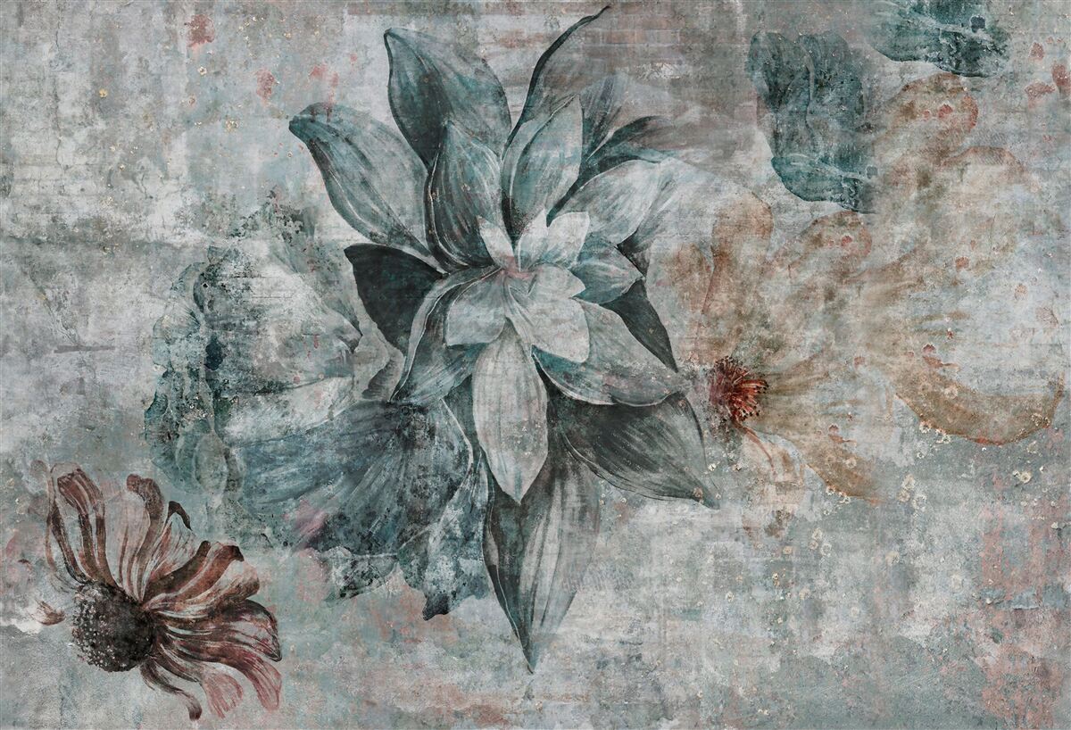 Papier peint plantes à fleurs sur une barrière en béton