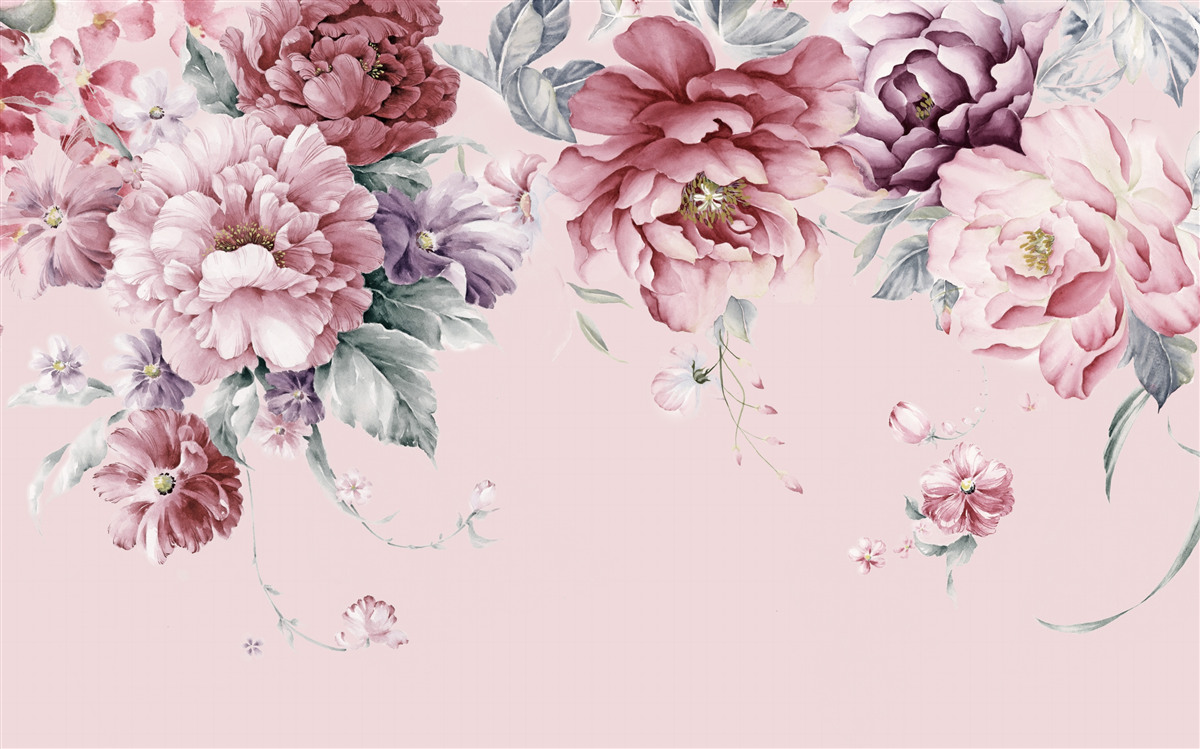 Papier peint diverses fleurs roses