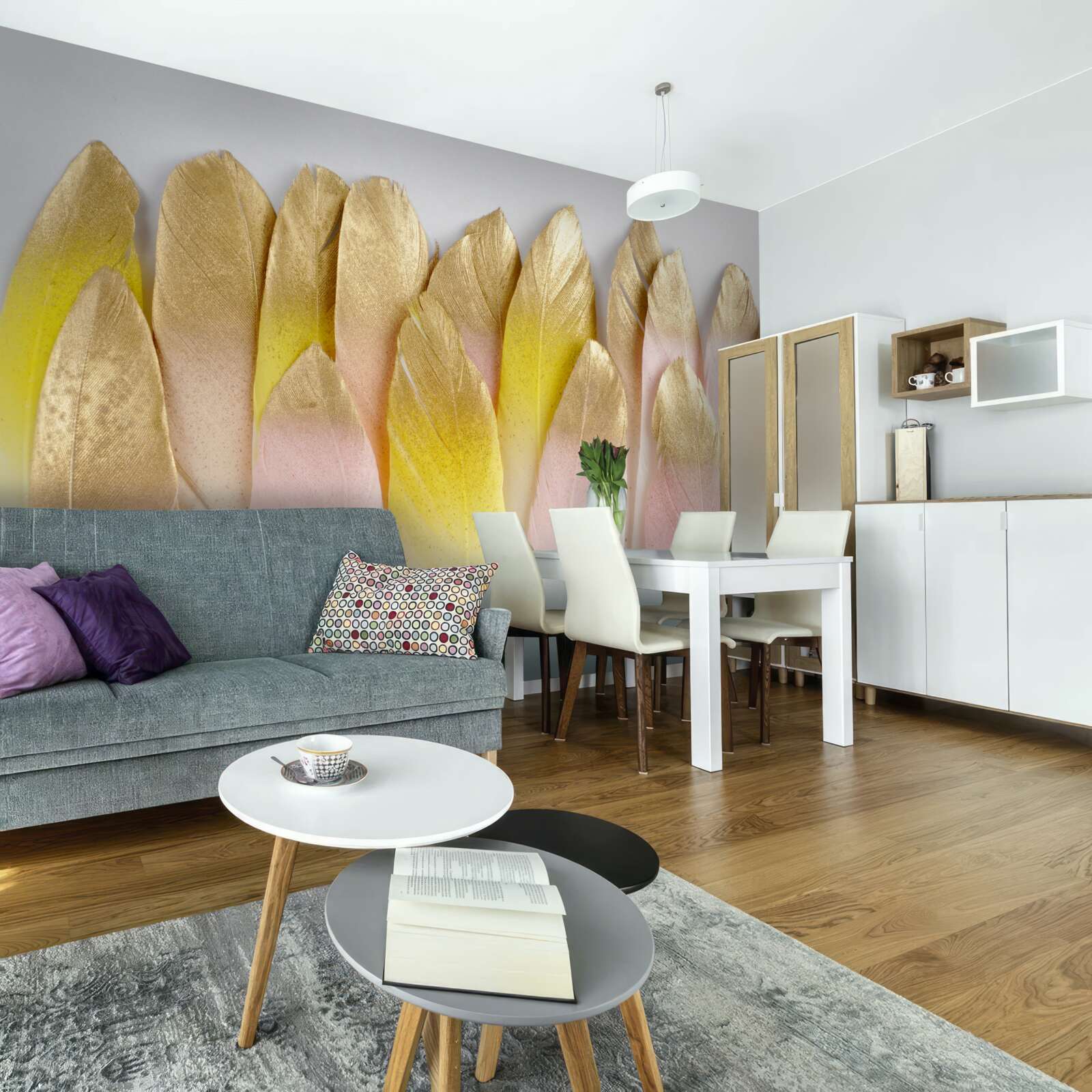 Papier peint longues plumes dégradées