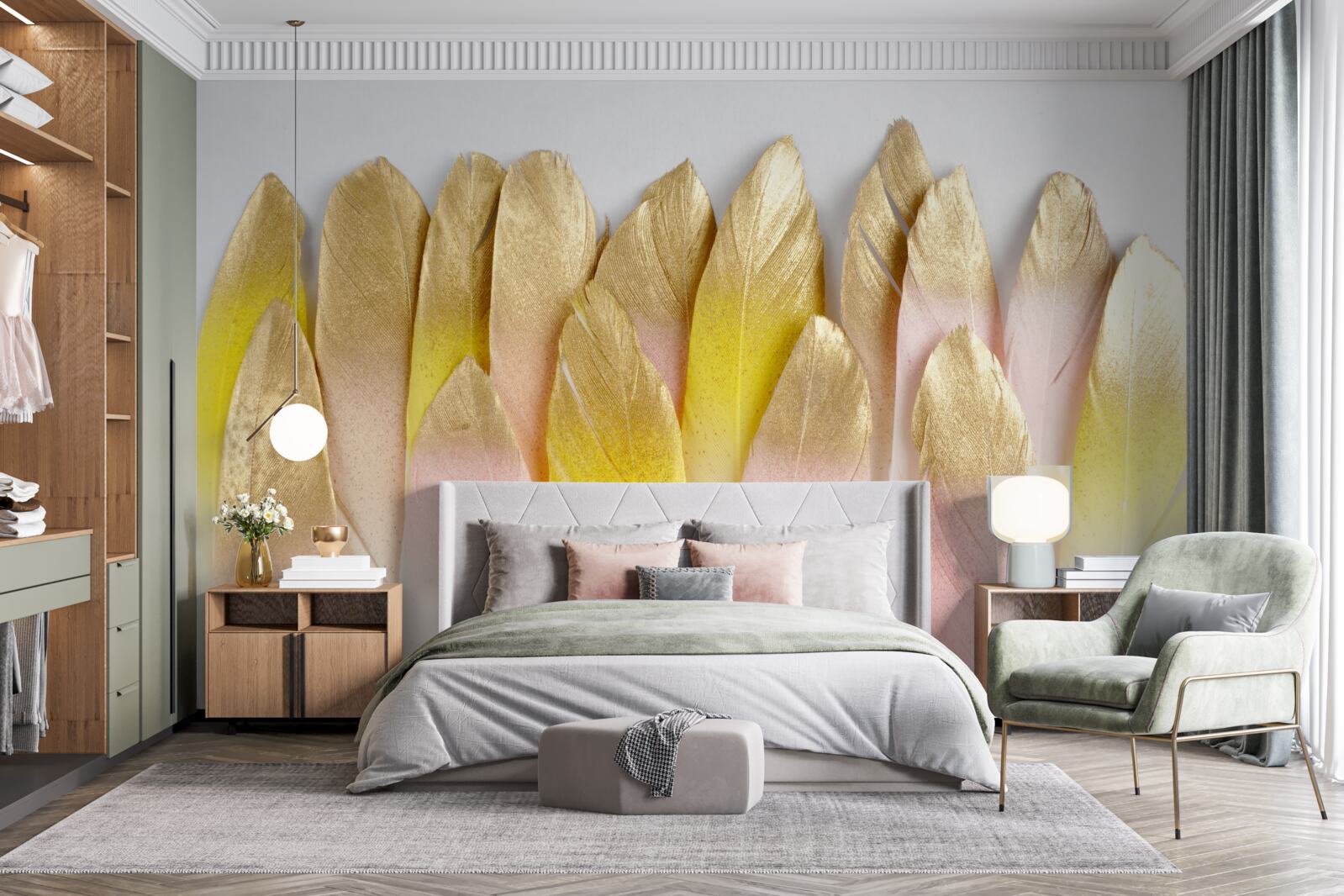 Papier peint longues plumes dégradées