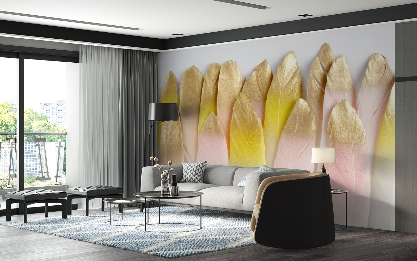 Papier peint longues plumes dégradées