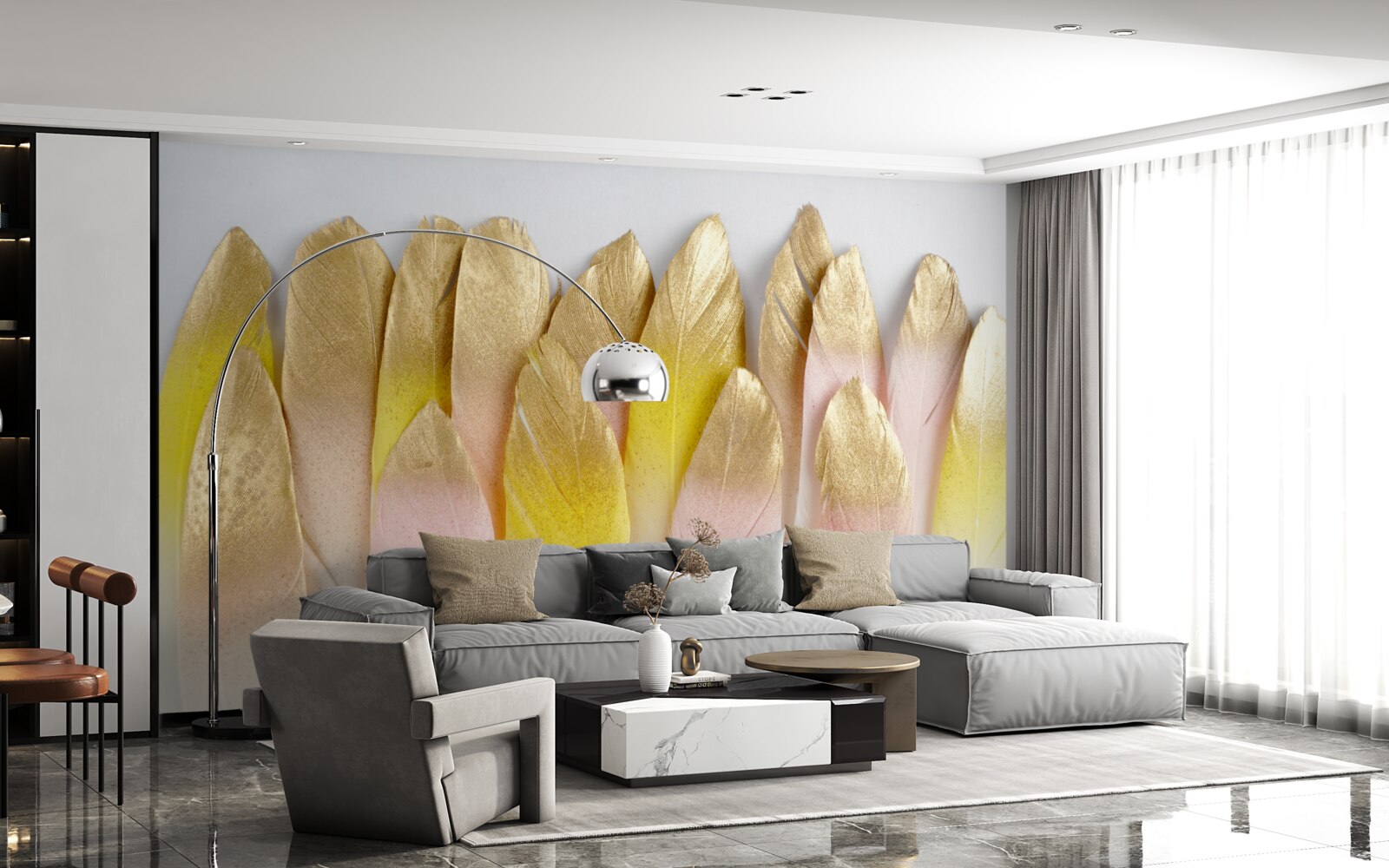 Papier peint longues plumes dégradées