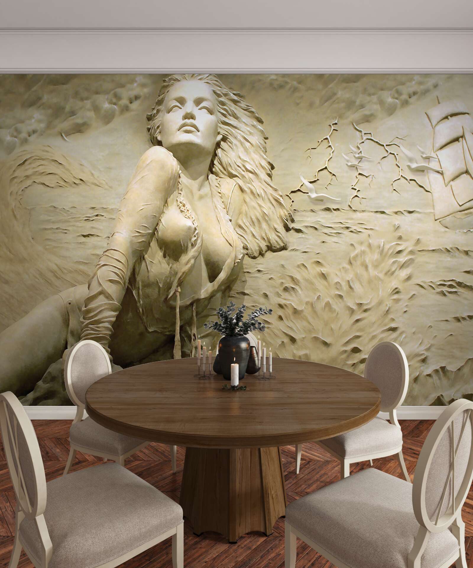 Papier peint à proximité d'une fille aux cheveux lâchés et à la voile