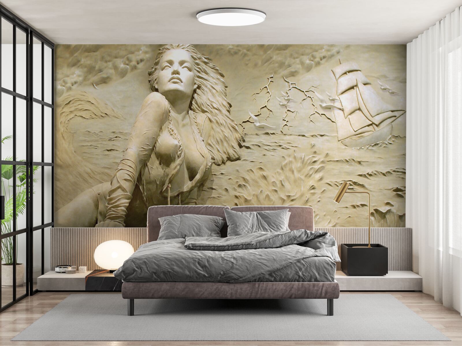 Papier peint à proximité d'une fille aux cheveux lâchés et à la voile