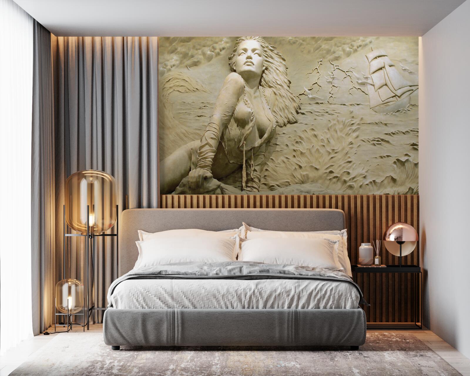 Papier peint à proximité d'une fille aux cheveux lâchés et à la voile