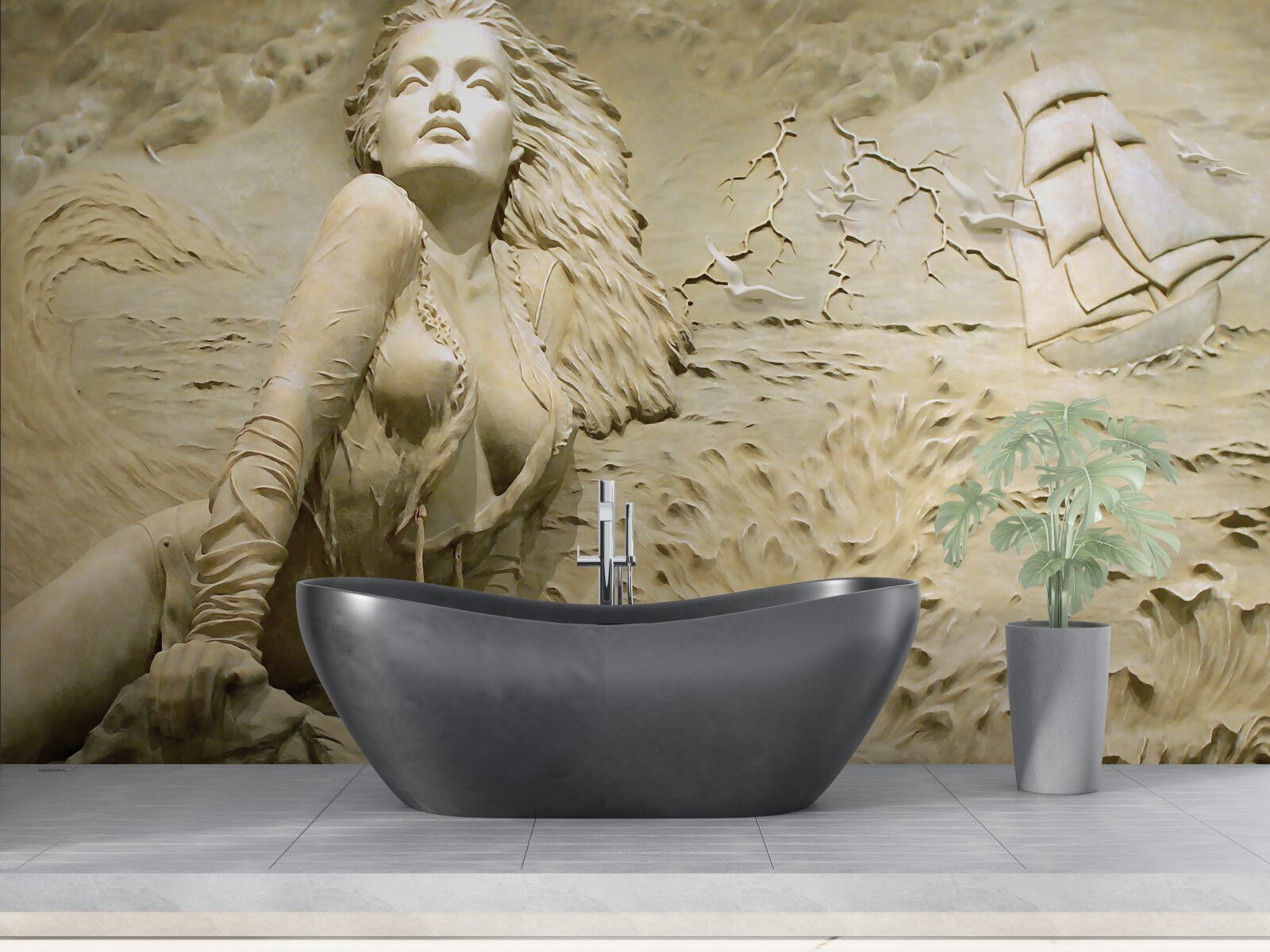 Papier peint à proximité d'une fille aux cheveux lâchés et à la voile