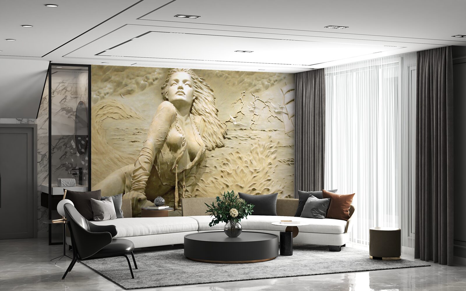 Papier peint à proximité d'une fille aux cheveux lâchés et à la voile