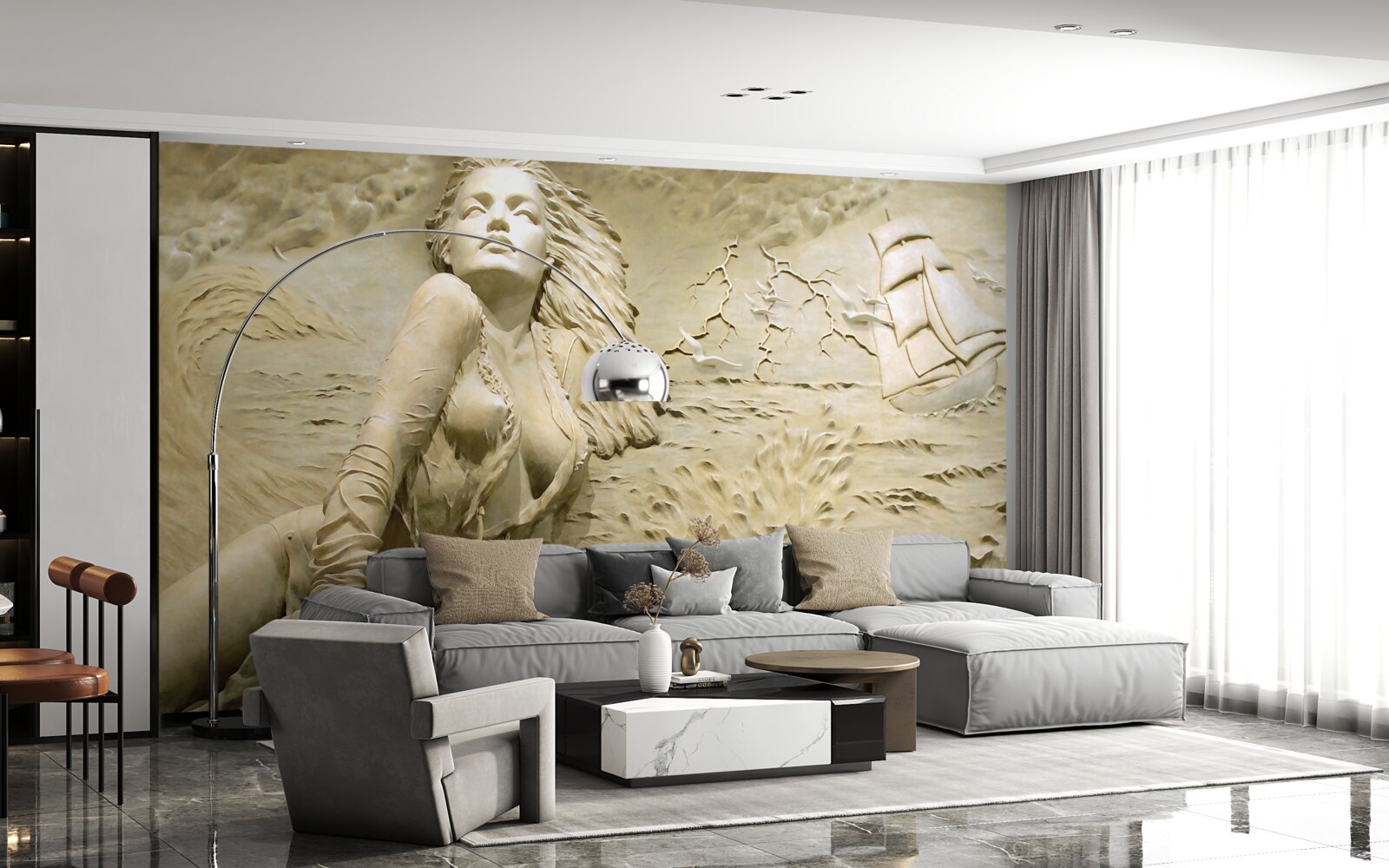 Papier peint à proximité d'une fille aux cheveux lâchés et à la voile