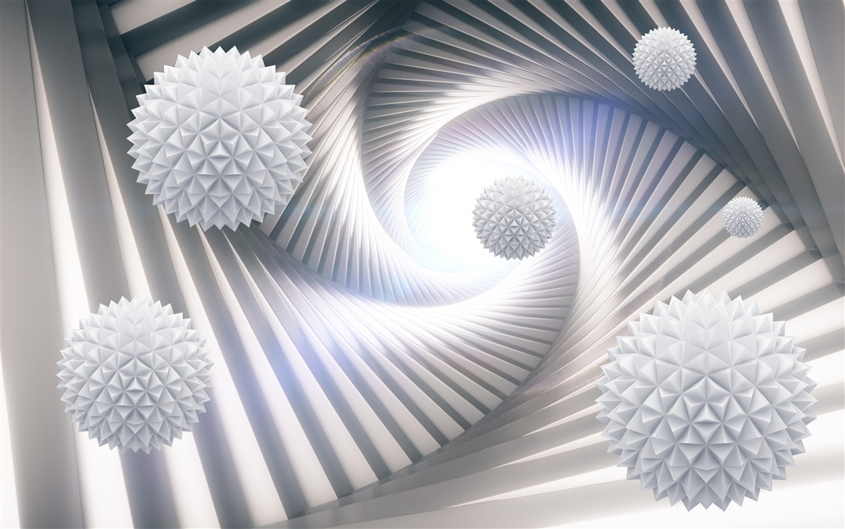 Papier peint boules blanches et spirales abstraites