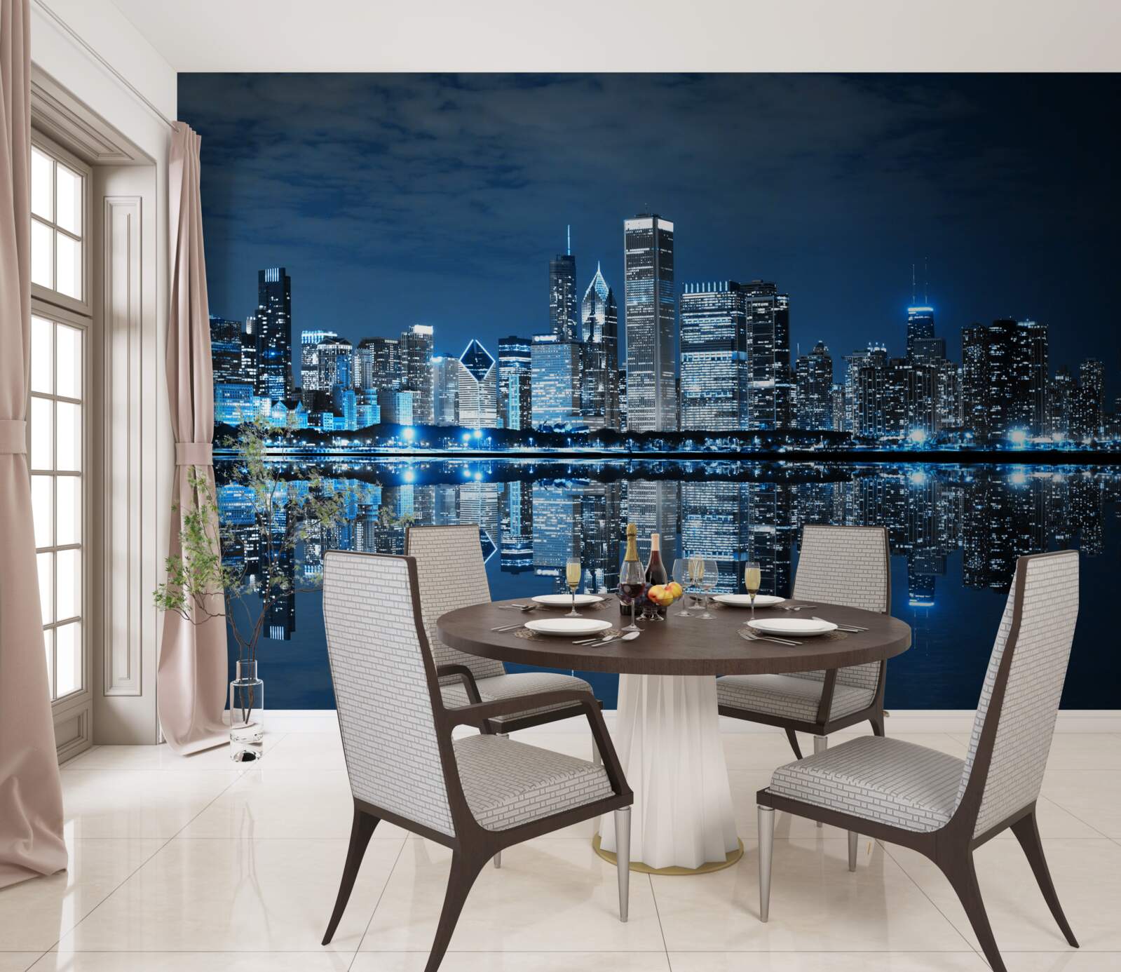 Papier peint l'affichage des lumières nocturnes de la ville dans l'eau