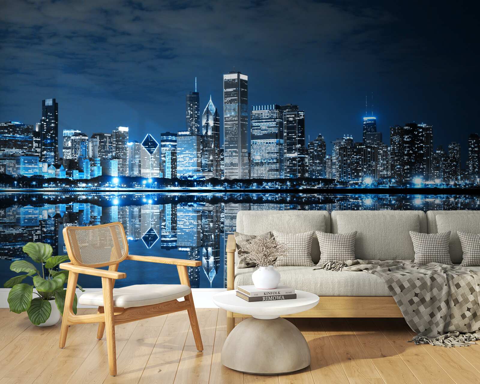 Papier peint l'affichage des lumières nocturnes de la ville dans l'eau