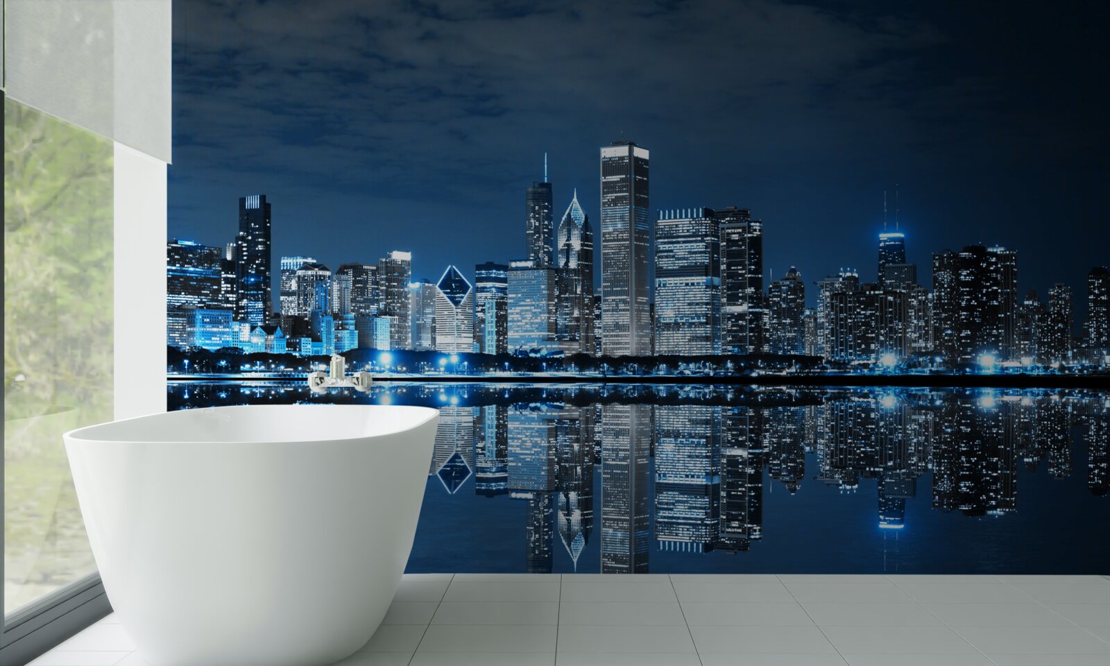 Papier peint l'affichage des lumières nocturnes de la ville dans l'eau