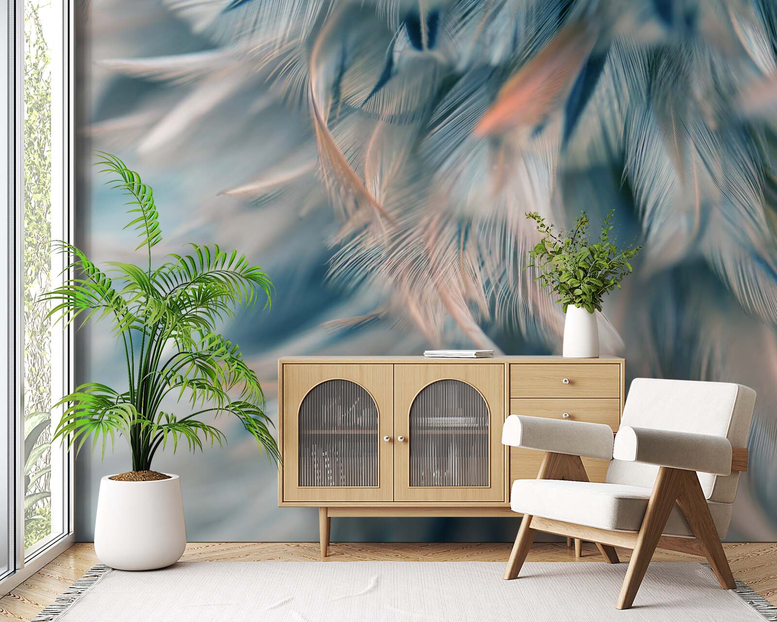 Papier peint fond doux composé de différentes plumes