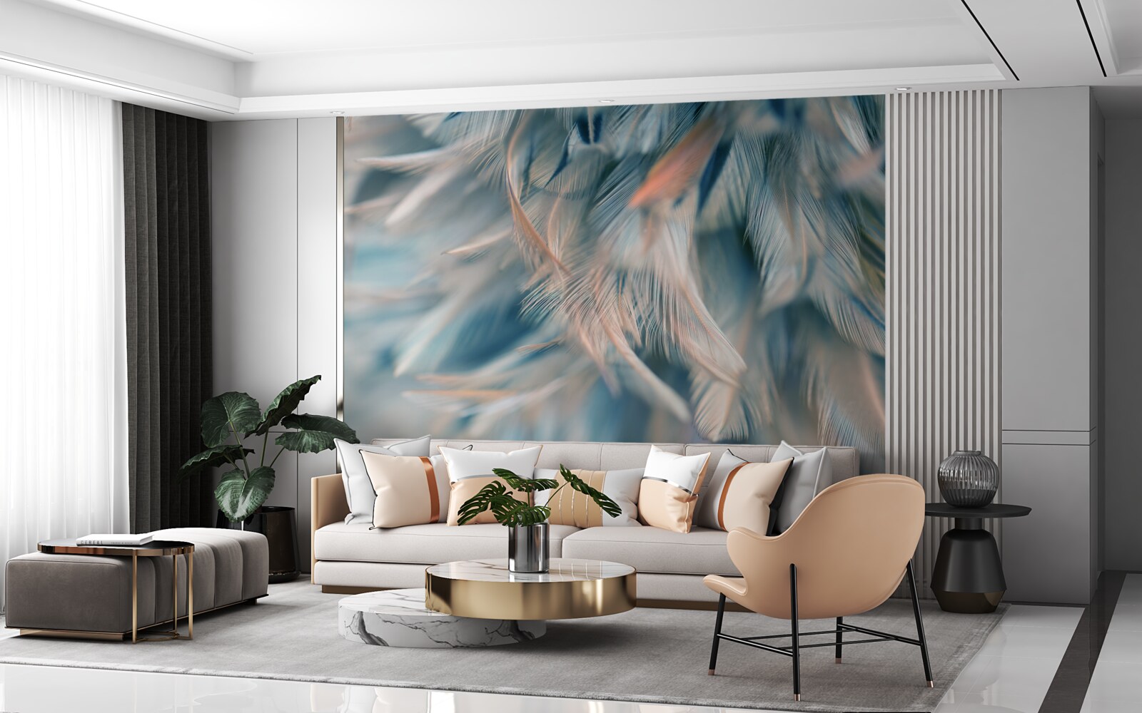 Papier peint fond doux composé de différentes plumes