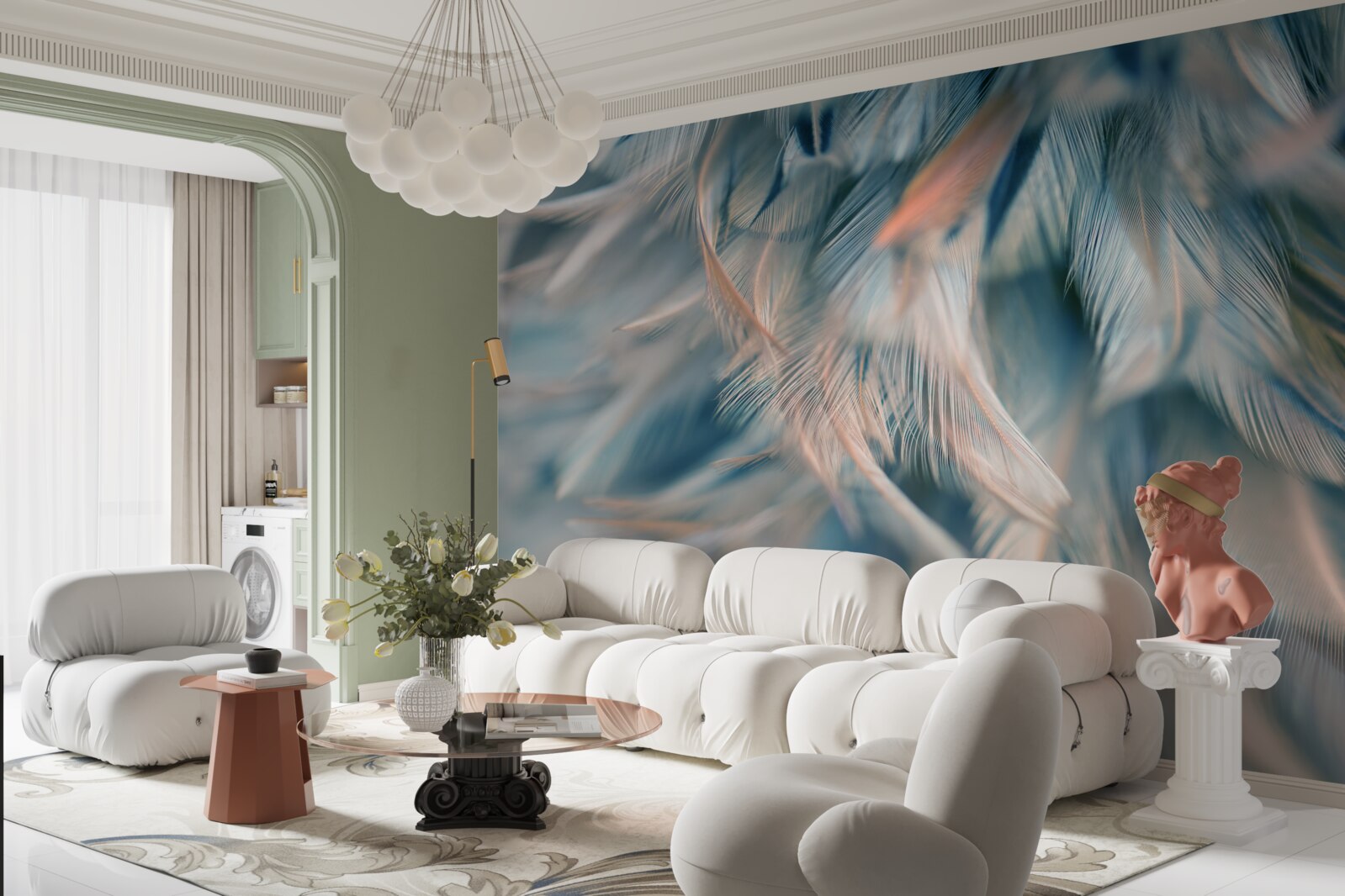 Papier peint fond doux composé de différentes plumes