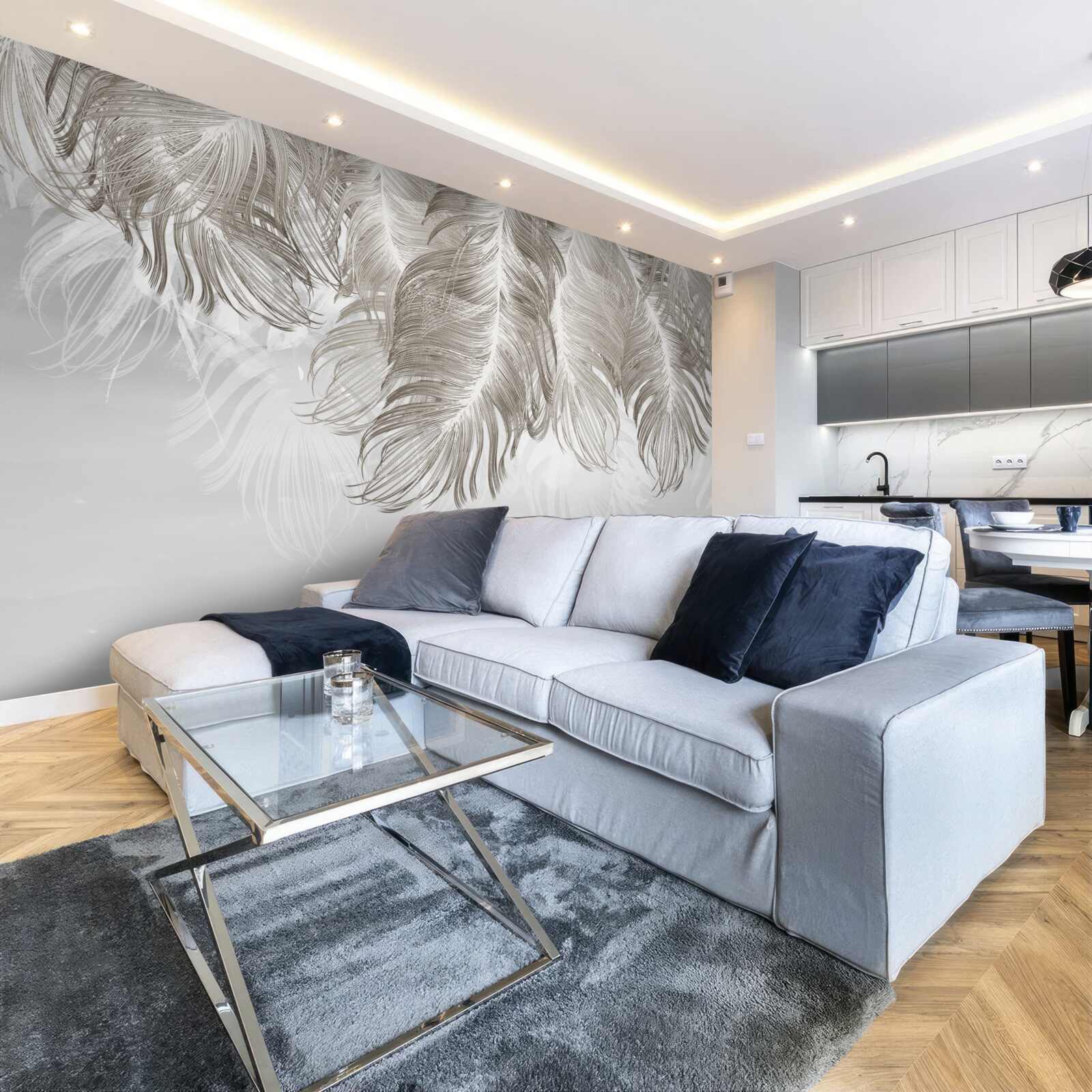 Papier peint plumes suspendues dans l'air en dessous