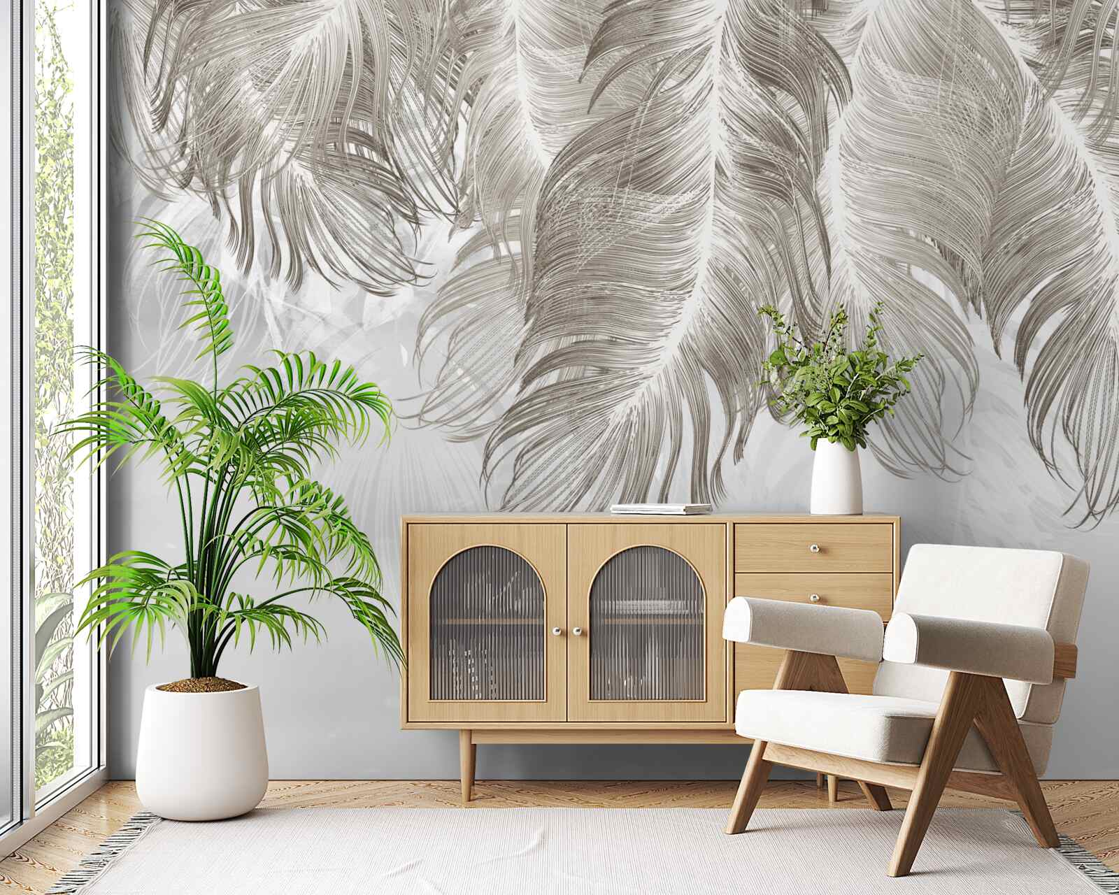 Papier peint plumes suspendues dans l'air en dessous