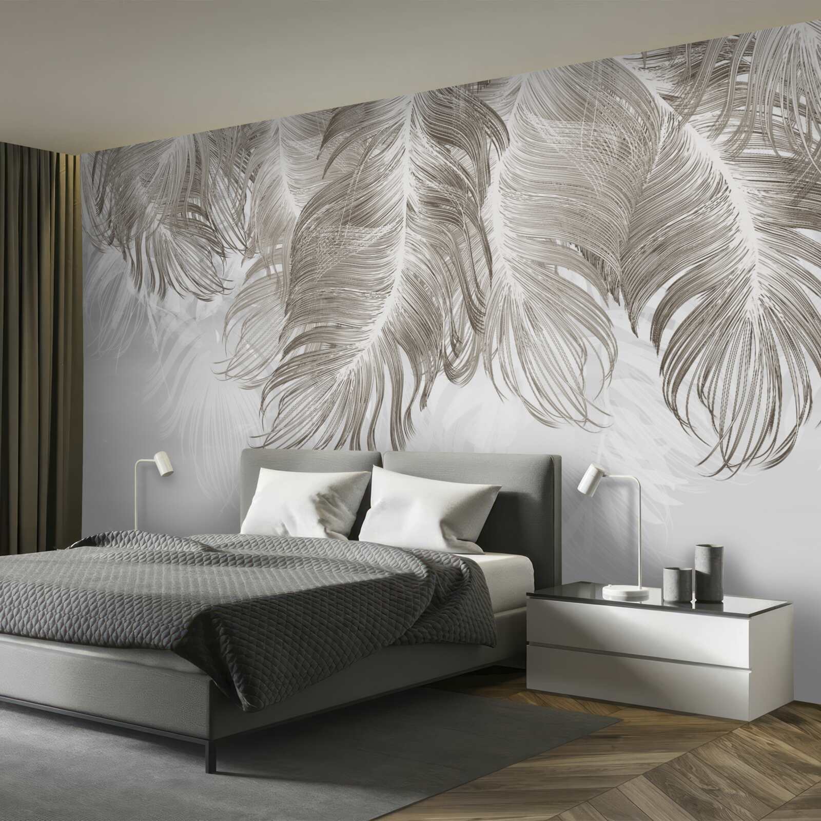 Papier peint plumes suspendues dans l'air en dessous