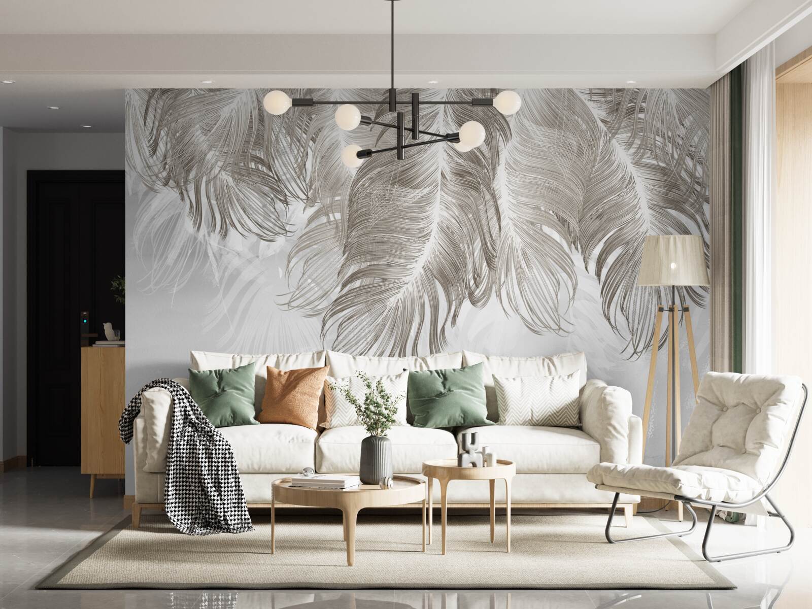 Papier peint plumes suspendues dans l'air en dessous