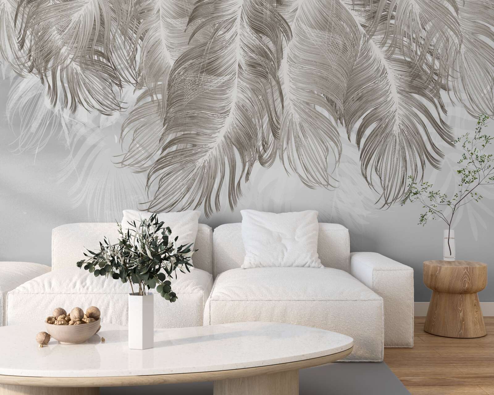 Papier peint plumes suspendues dans l'air en dessous