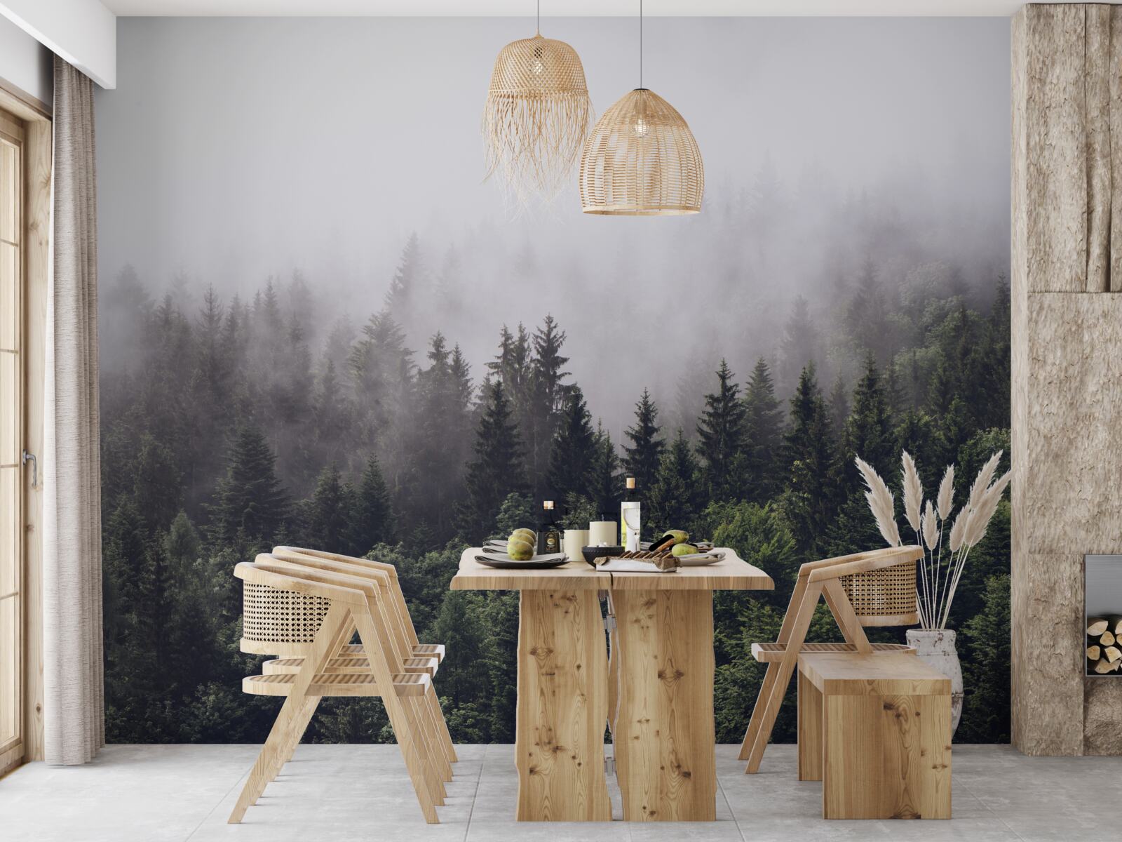 Papier peint vue panoramique à vol d'oiseau de la forêt brumeuse