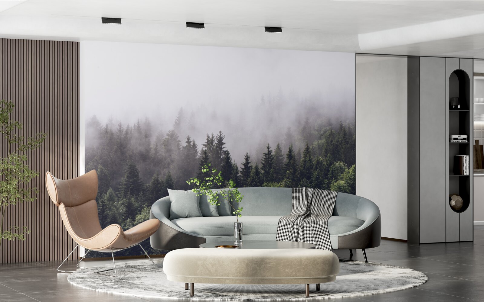 Papier peint vue panoramique à vol d'oiseau de la forêt brumeuse