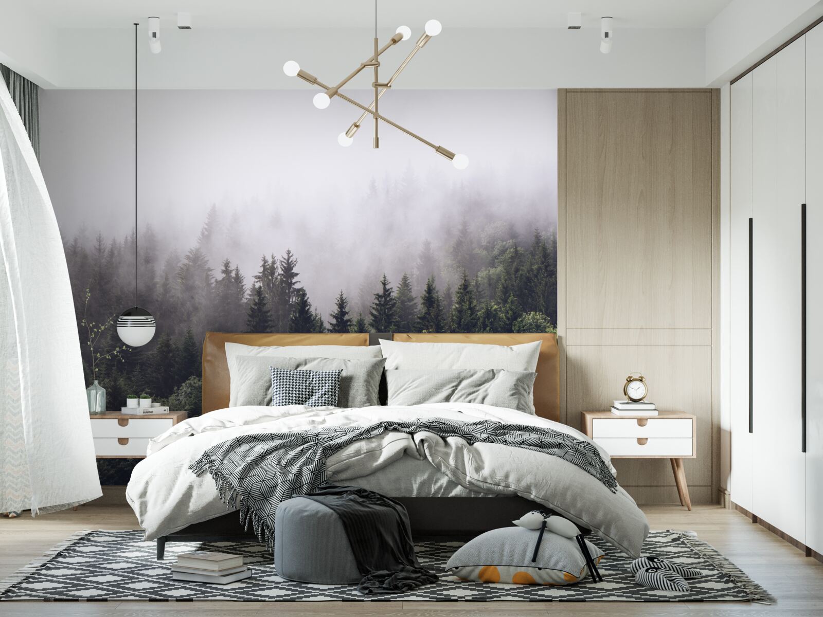 Papier peint vue panoramique à vol d'oiseau de la forêt brumeuse