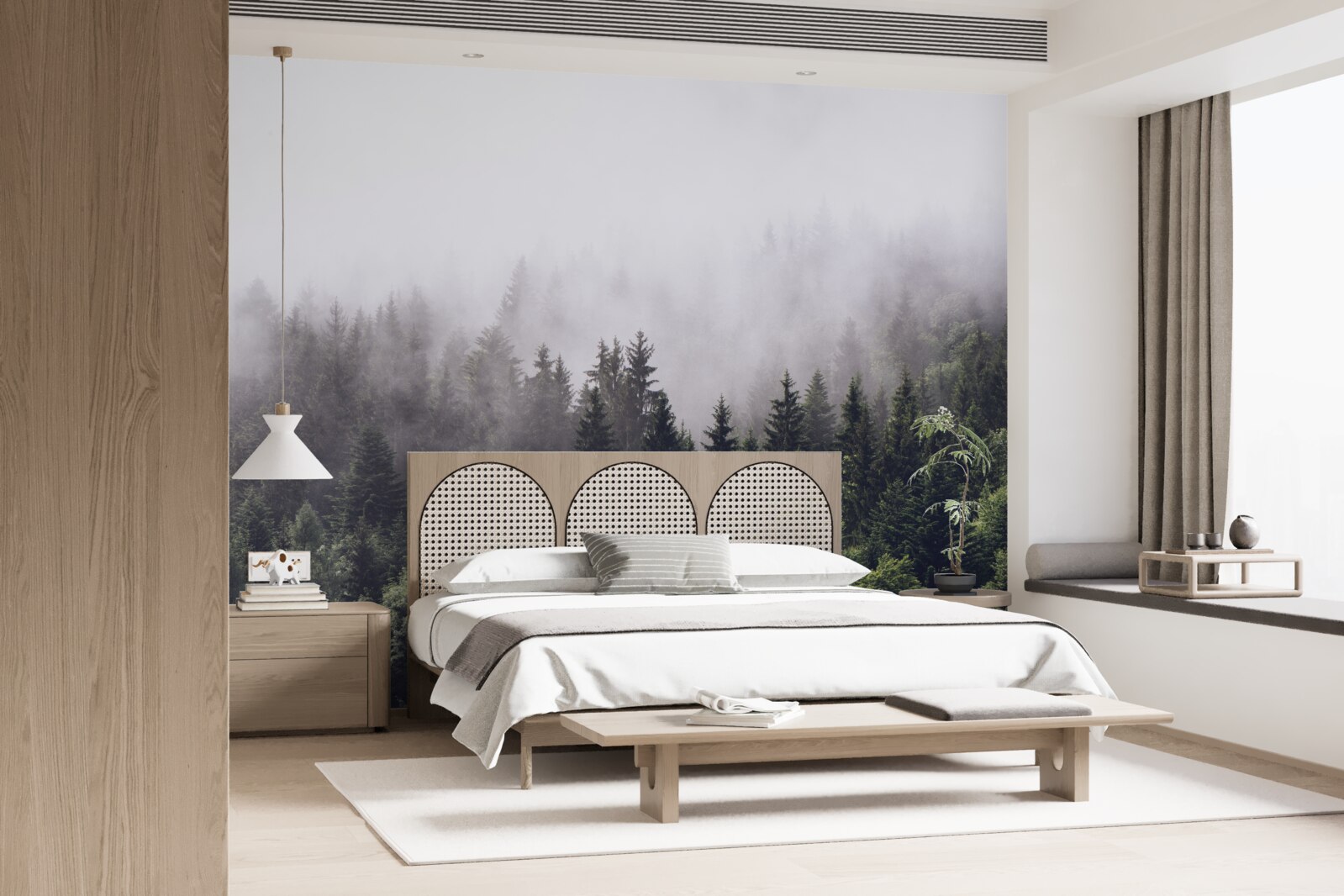 Papier peint vue panoramique à vol d'oiseau de la forêt brumeuse